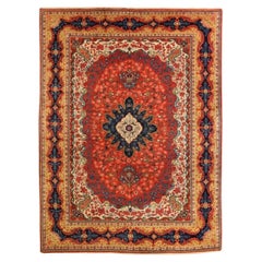Tapis persan Tabriz Circa 1940 - Laine Ivoire Bleu marine Rose Rouge 72052