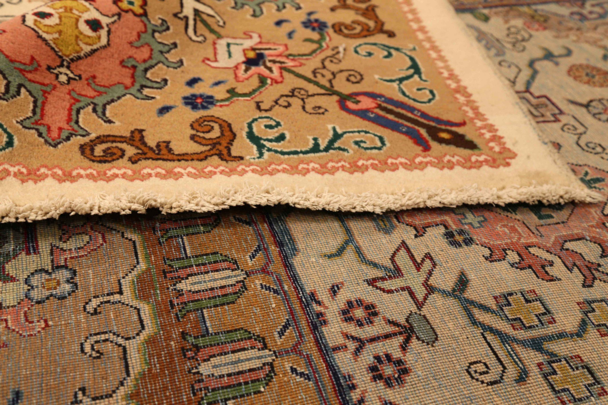 Tapis persans de Tabriz datant d'environ 1940 - Laine ivoire rose jaune 72887 Excellent état - En vente à Dallas, TX