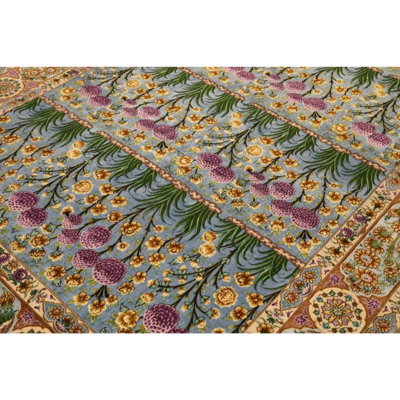 Iracheno Tappeti persiani Tabriz - Lana e seta blu avorio Purpel - 98034 in vendita
