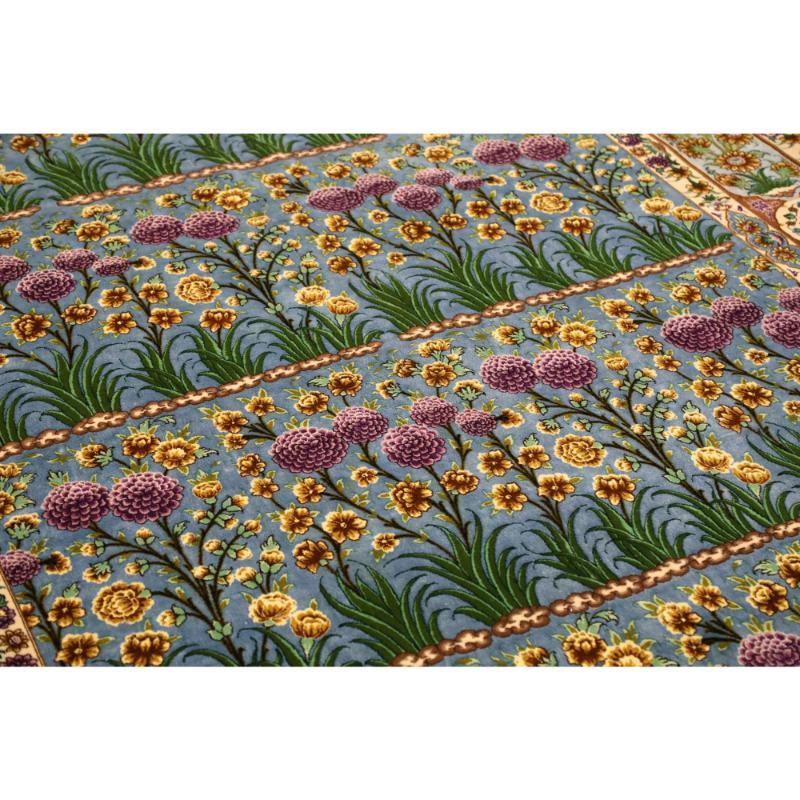 Iracheno Tappeti persiani Tabriz - Lana e seta blu avorio Purpel - 98035 in vendita