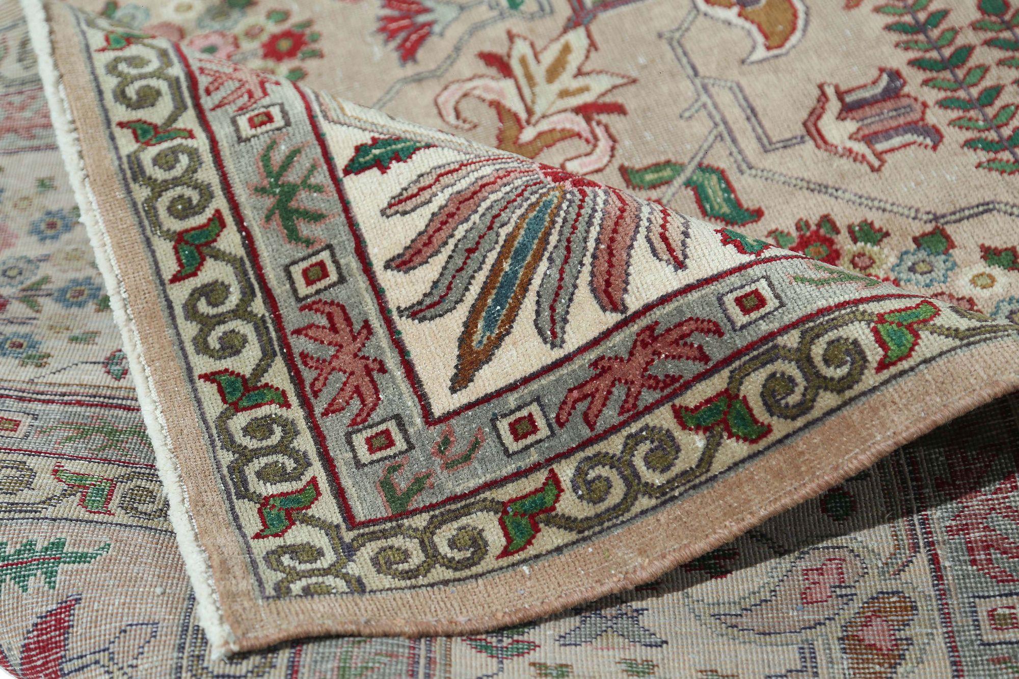 Iracheno Tappeti persiani Tabriz - Design avorio in lana e seta - 97201 in vendita