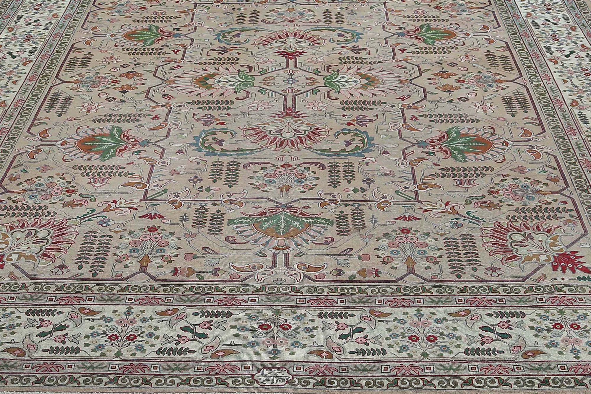 XX secolo Tappeti persiani Tabriz - Design avorio in lana e seta - 97201 in vendita