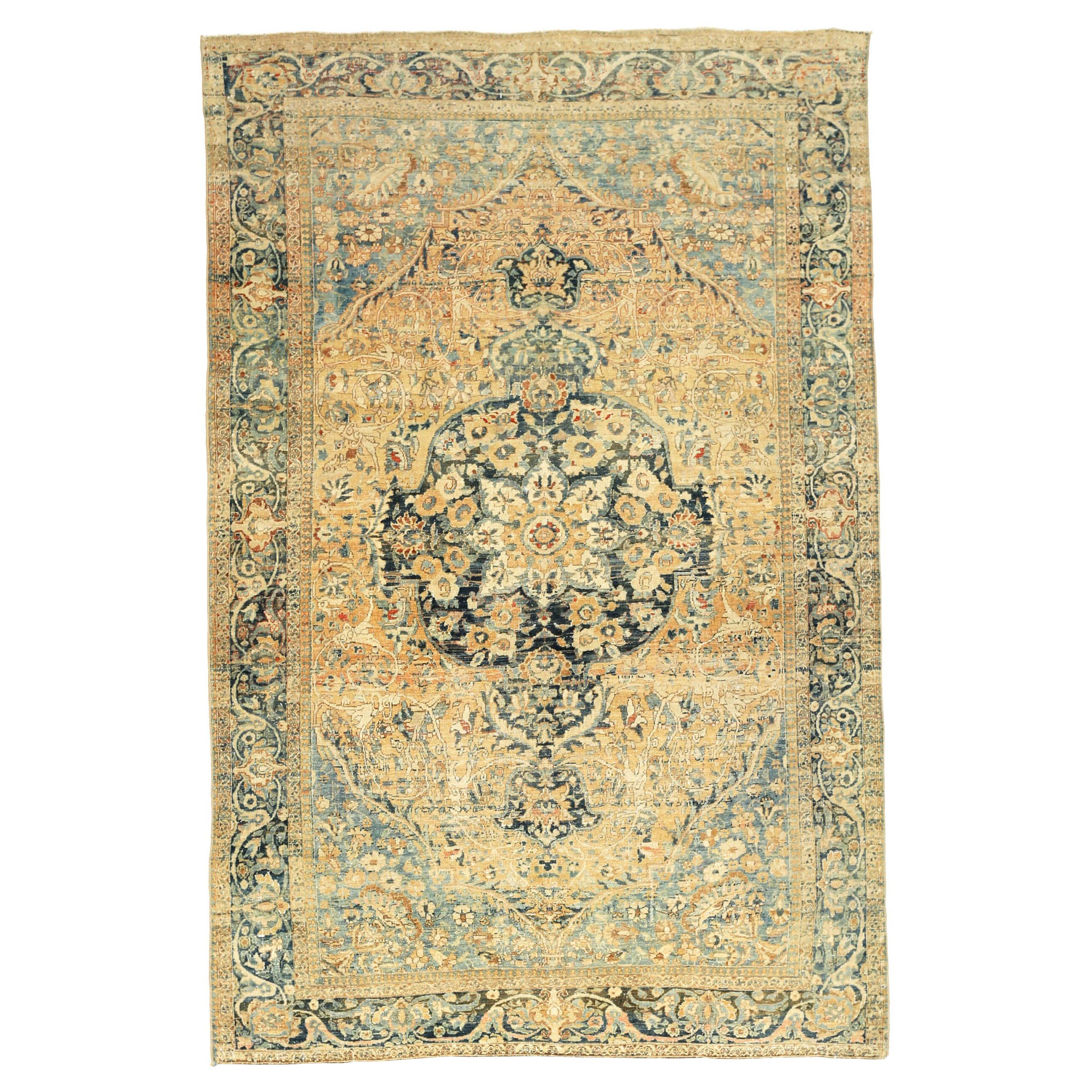 Tapis persan Tabriz - Laine Noir Bleu Ivoire Orange - 92695