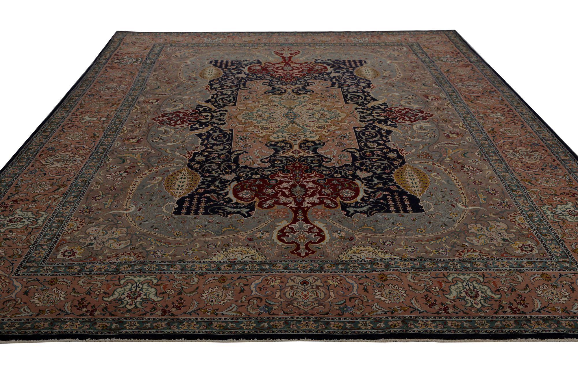 Iracheno Tappeti persiani Tabriz - Lana Nero Marrone Avorio Rosa - 97239 in vendita