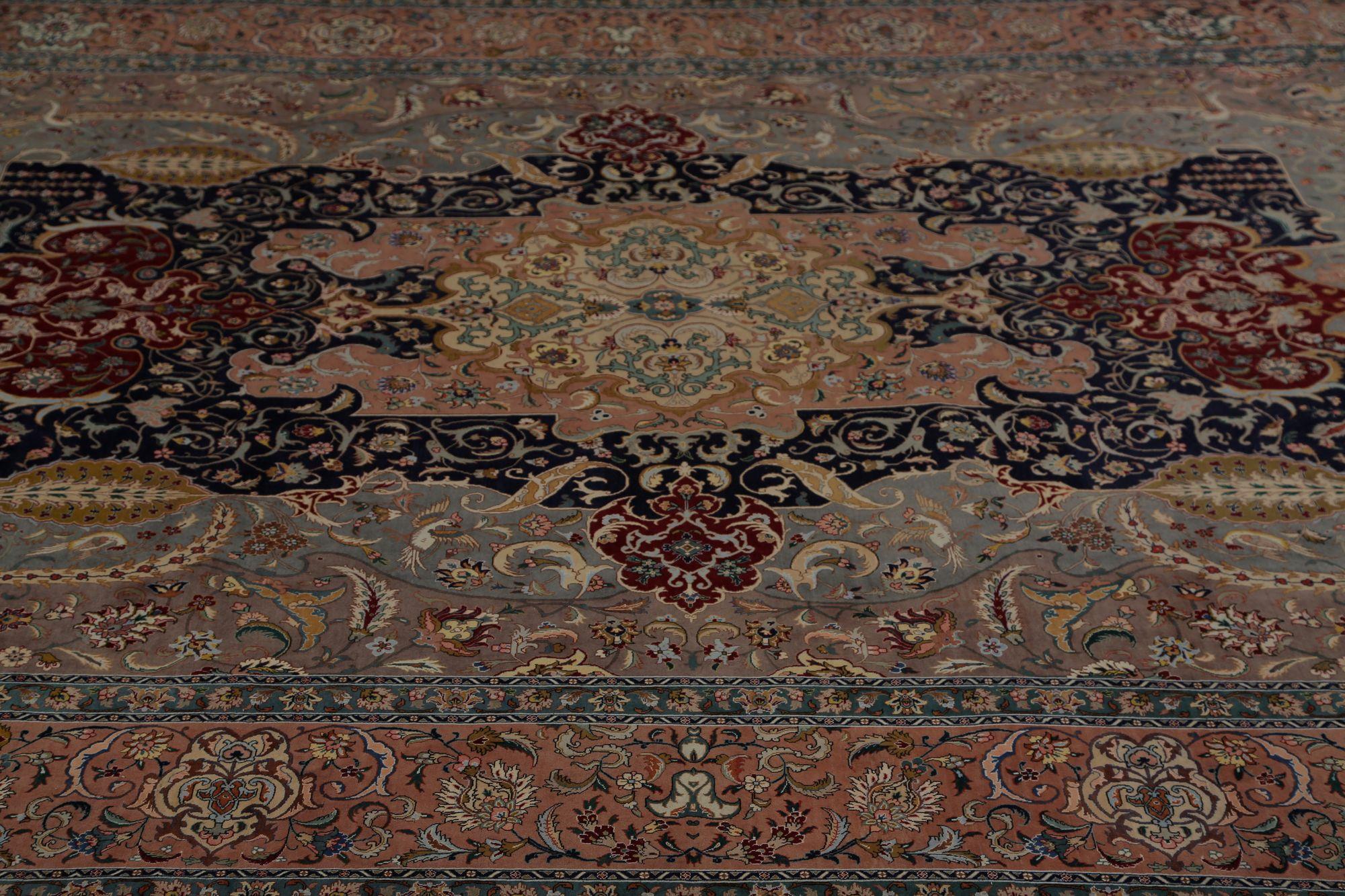 XX secolo Tappeti persiani Tabriz - Lana Nero Marrone Avorio Rosa - 97239 in vendita