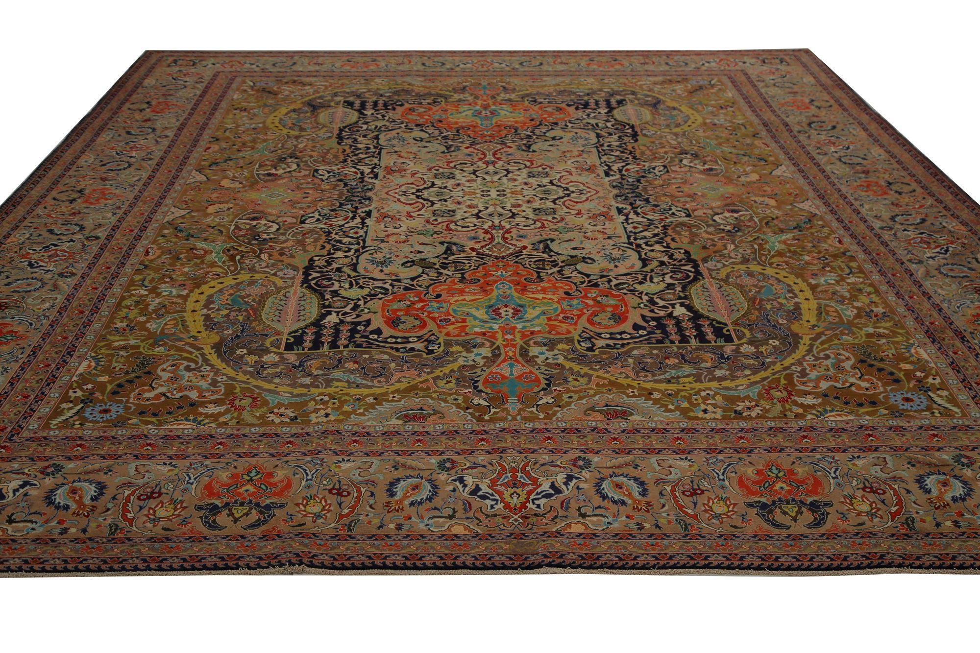 Iracheno Tappeti persiani Tabriz - Lana Nero Marrone Avorio Rosso Design - 97237 in vendita