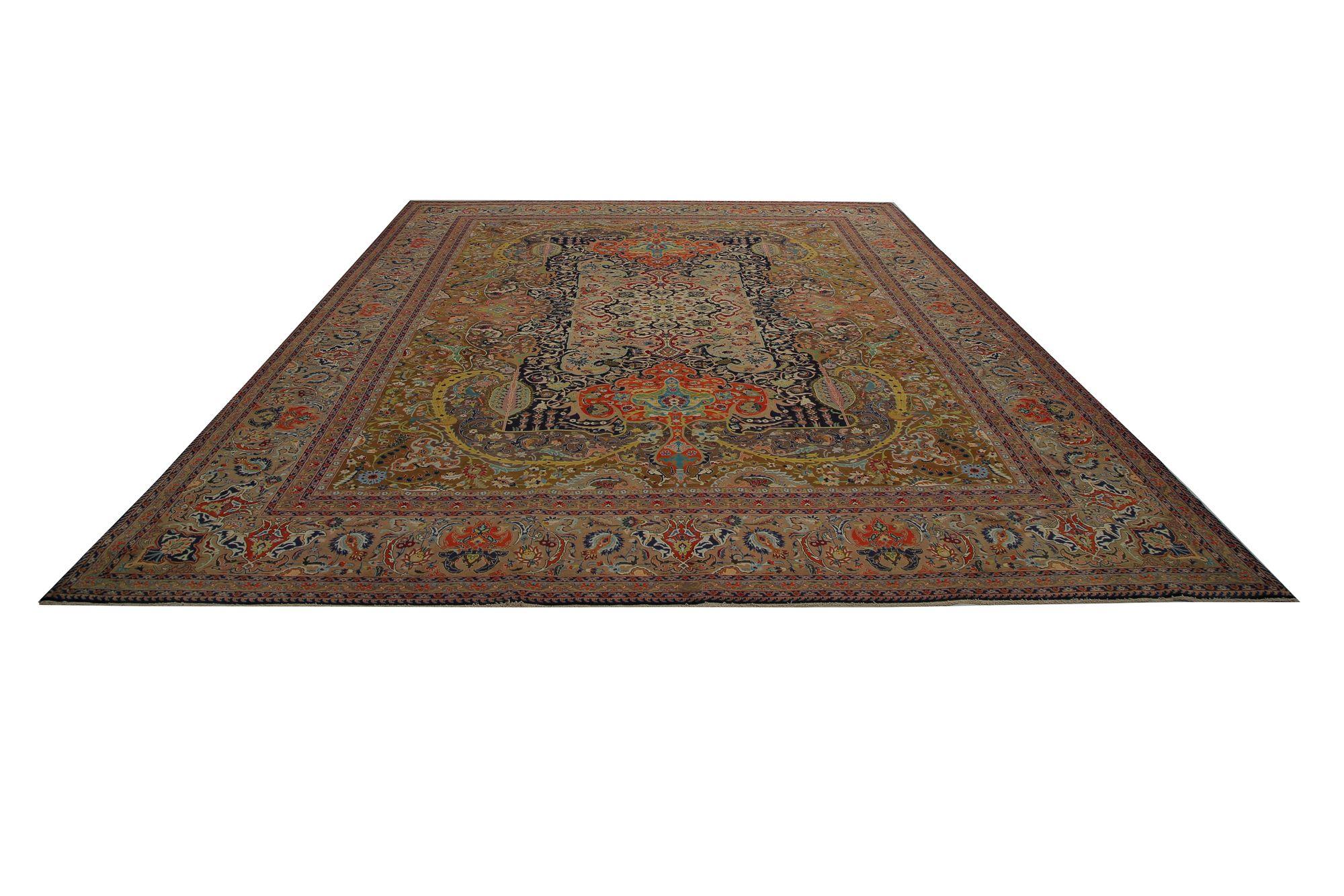Tappeti persiani Tabriz - Lana Nero Marrone Avorio Rosso Design - 97237 In condizioni ottime in vendita a Dallas, TX