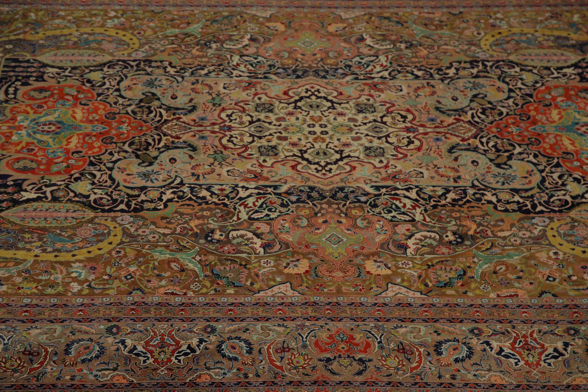 XX secolo Tappeti persiani Tabriz - Lana Nero Marrone Avorio Rosso Design - 97237 in vendita