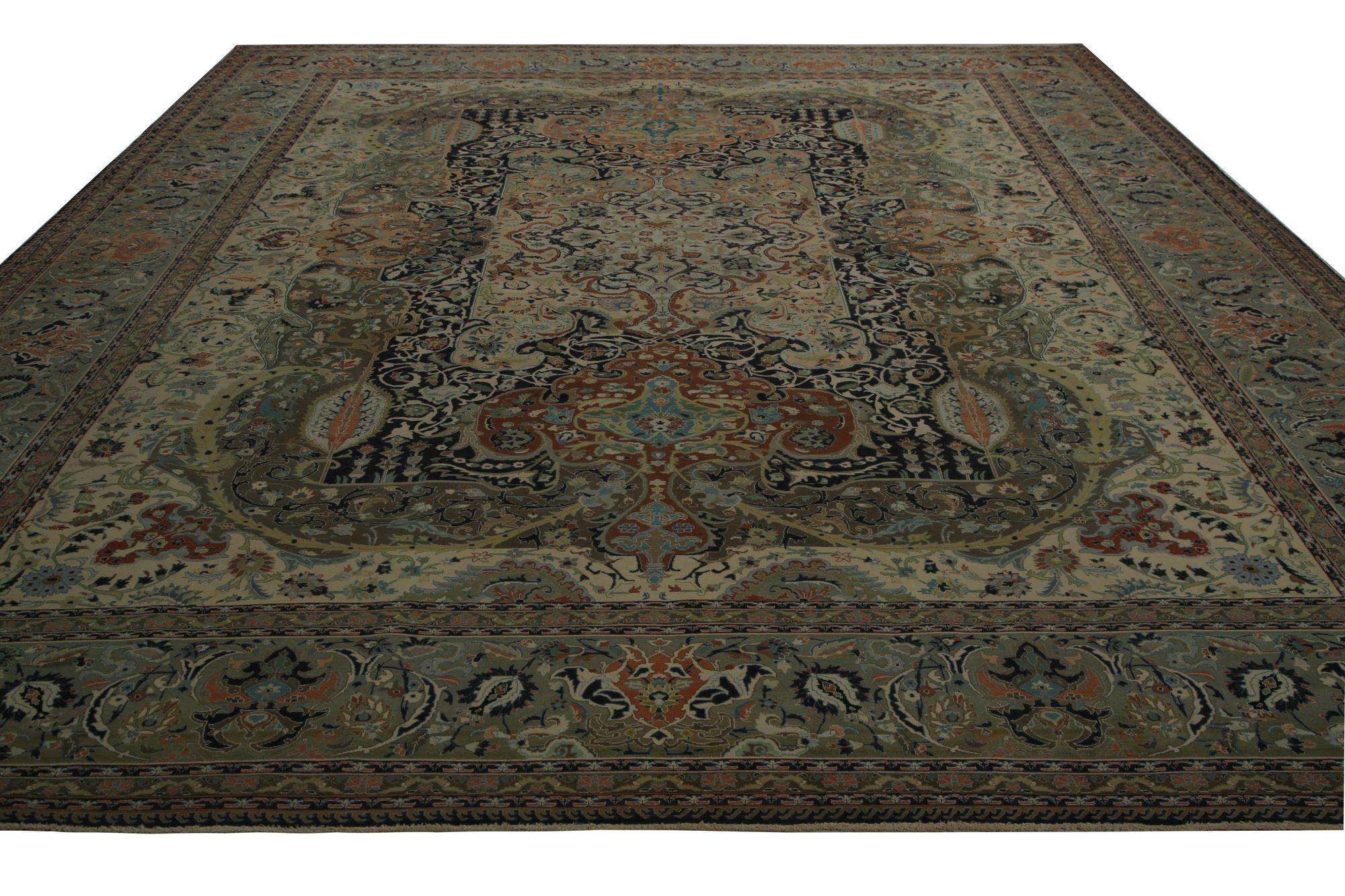 Persische Täbris-Teppiche - Wolle Schwarz Grün Elfenbein Rot Design - 97244 (Irakisch) im Angebot