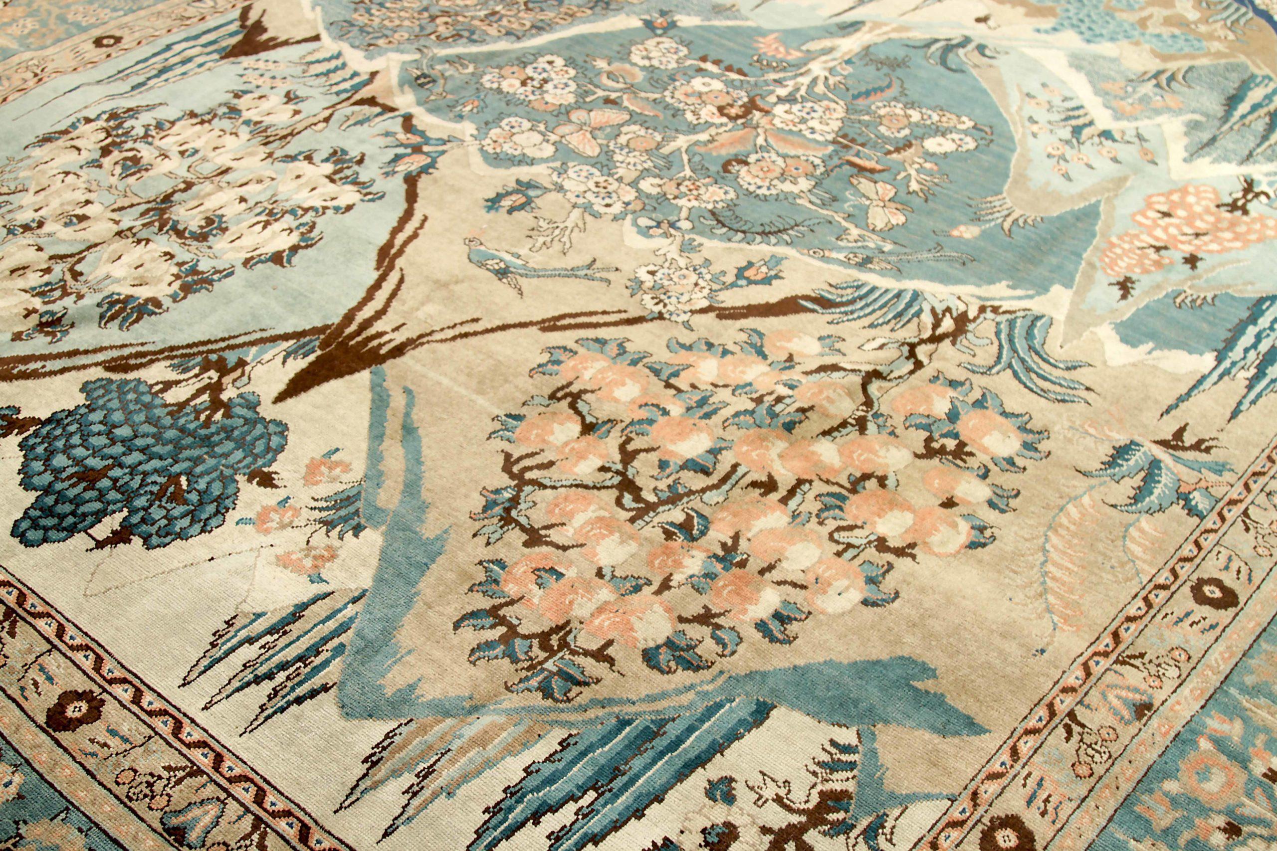 Persian Tabriz Area Rugs - Wool Blue Brown Ivory Design - 88803 In Excellent Condition For Sale In Dallas, TX