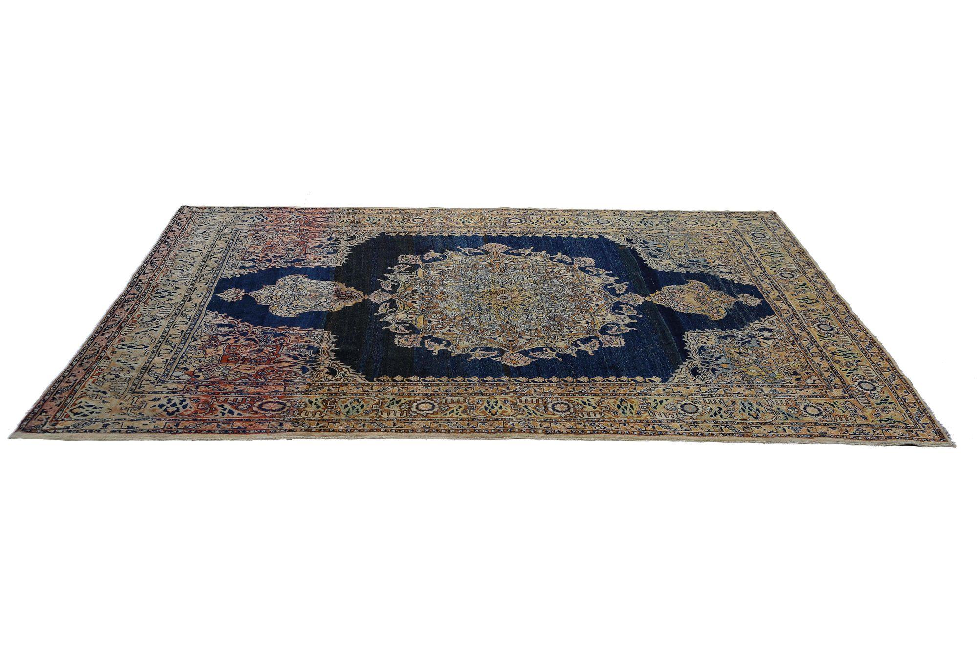 Tappeti persiani Tabriz - Lana blu marrone rosso - 97936 In condizioni ottime in vendita a Dallas, TX