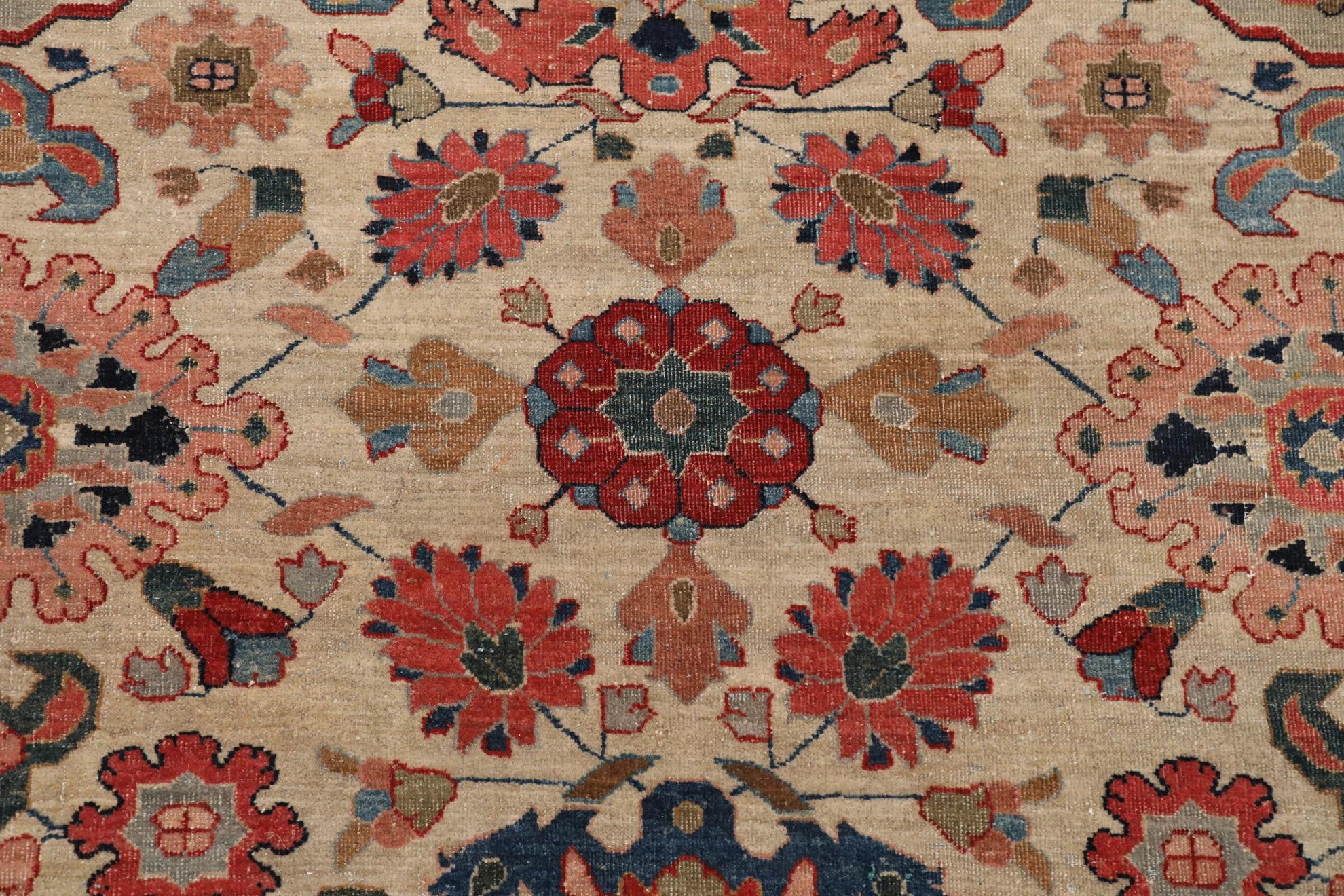 Persische Täbris-Teppiche - Wolle Blau Elfenbein Rosa Rot Design - 99675 (Irakisch) im Angebot