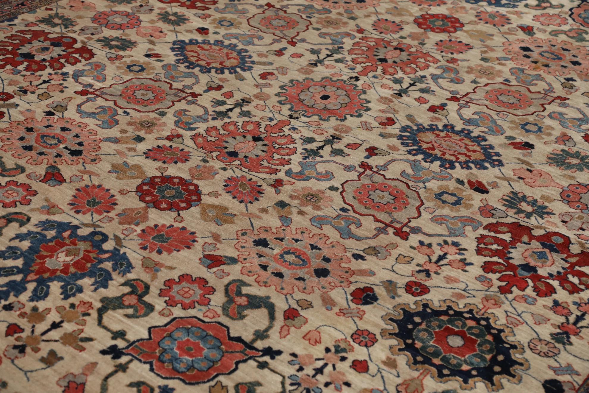 Persische Täbris-Teppiche - Wolle Blau Elfenbein Rosa Rot Design - 99675 (20. Jahrhundert) im Angebot