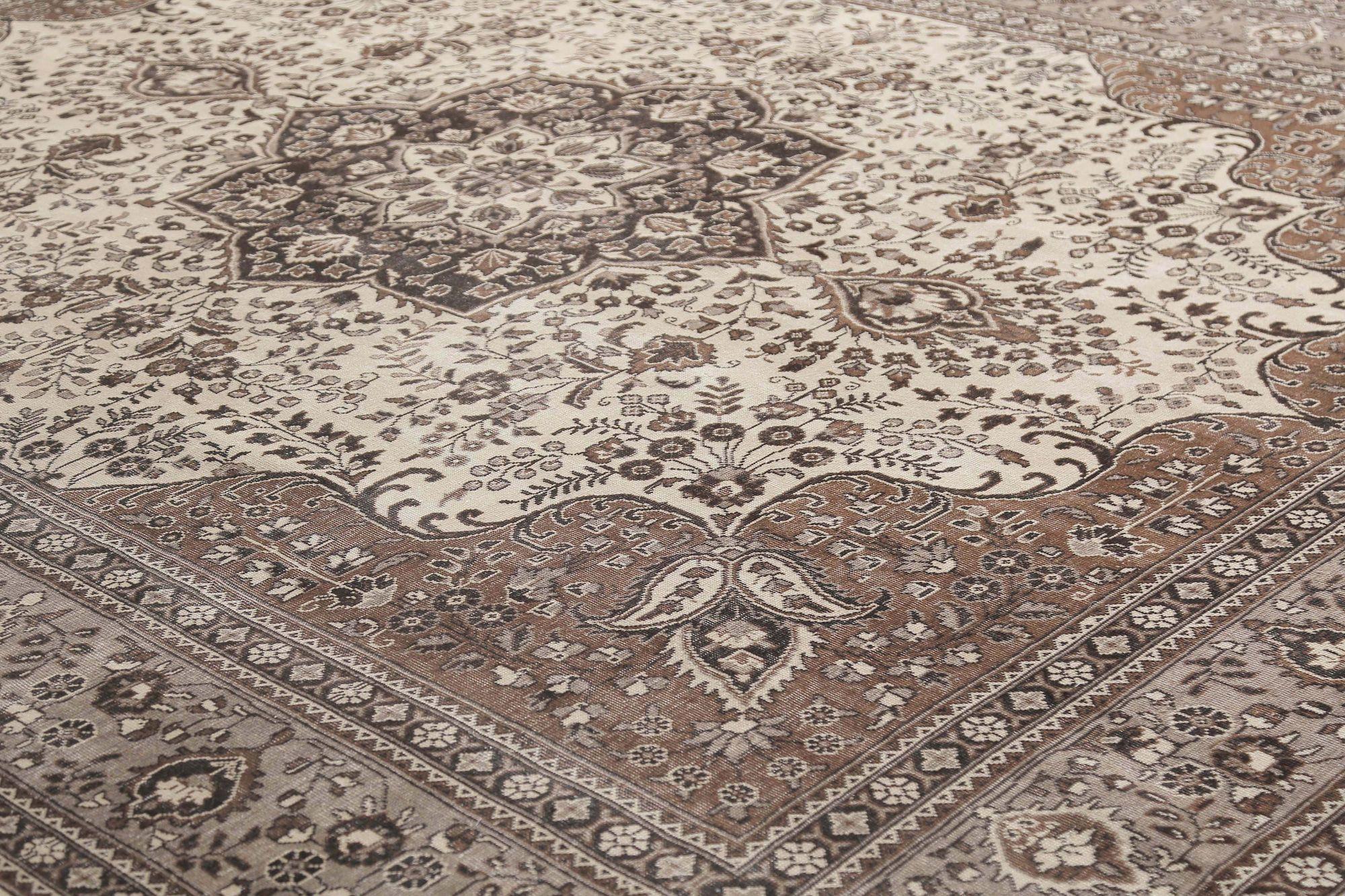 Iracheno Tappeti persiani Tabriz - Disegno in lana marrone avorio - 97174 in vendita