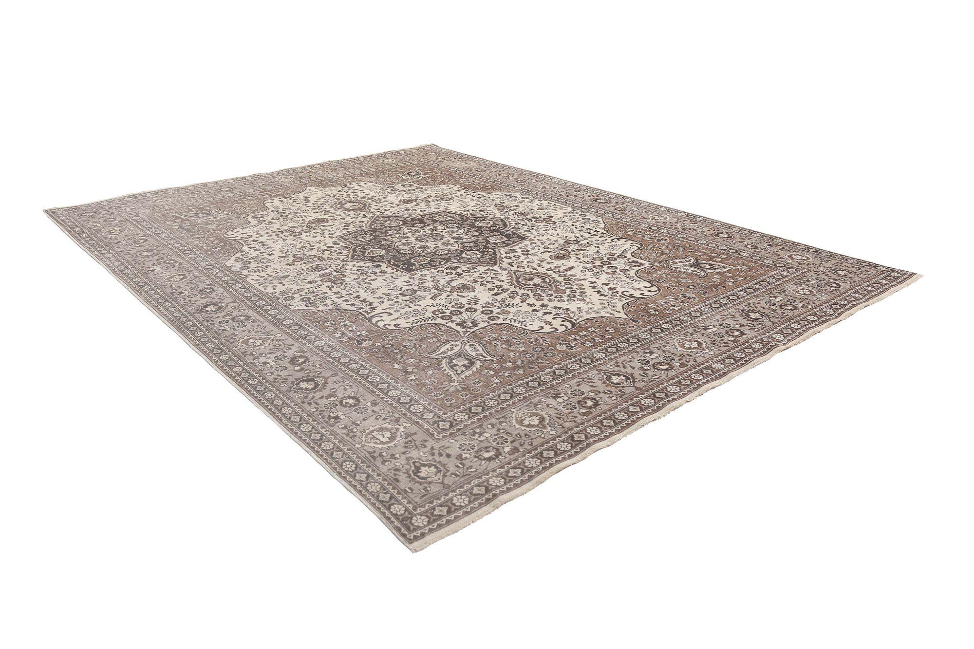 Tappeti persiani Tabriz - Disegno in lana marrone avorio - 97174 In condizioni ottime in vendita a Dallas, TX