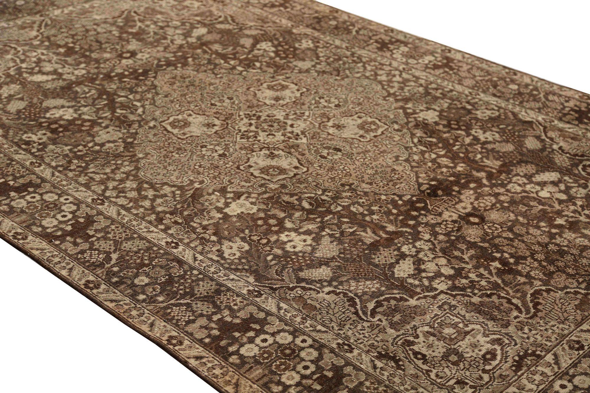 Tappeti persiani Tabriz - Disegno in lana marrone avorio - 97754 In condizioni ottime in vendita a Dallas, TX