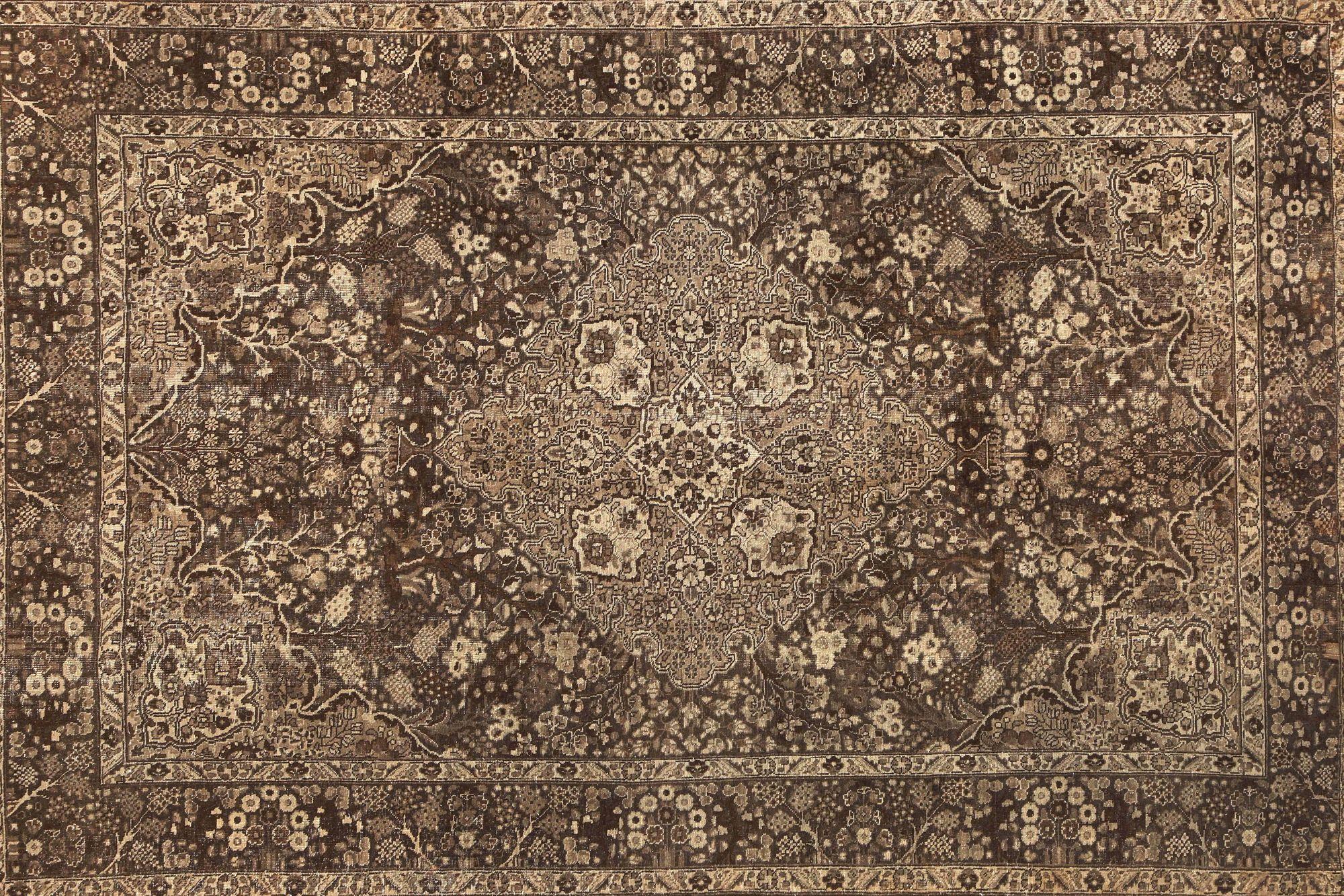 XX secolo Tappeti persiani Tabriz - Disegno in lana marrone avorio - 97754 in vendita