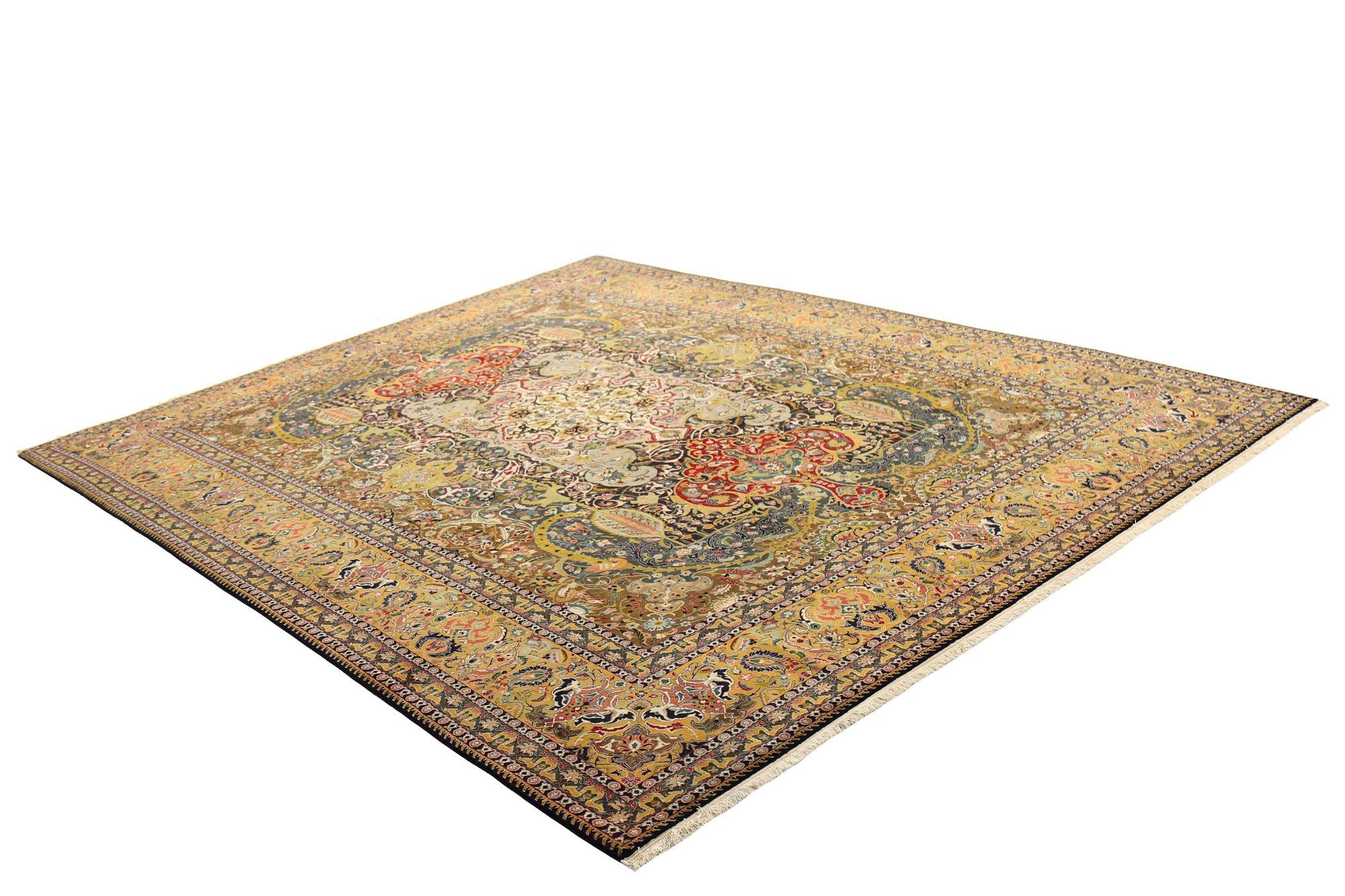Iracheno Tappeti persiani Tabriz - Lana Marrone Avorio Rosso Giallo - 97242 in vendita