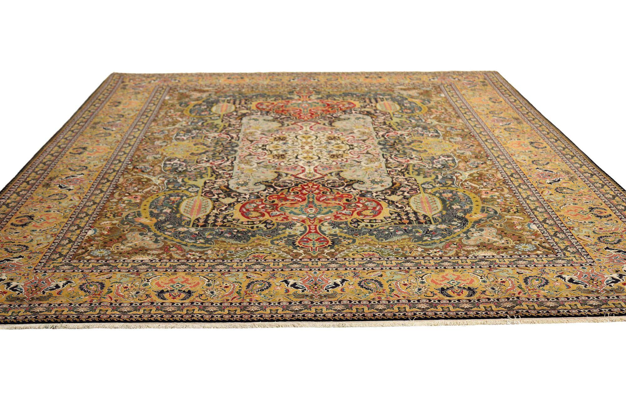 XX secolo Tappeti persiani Tabriz - Lana Marrone Avorio Rosso Giallo - 97242 in vendita