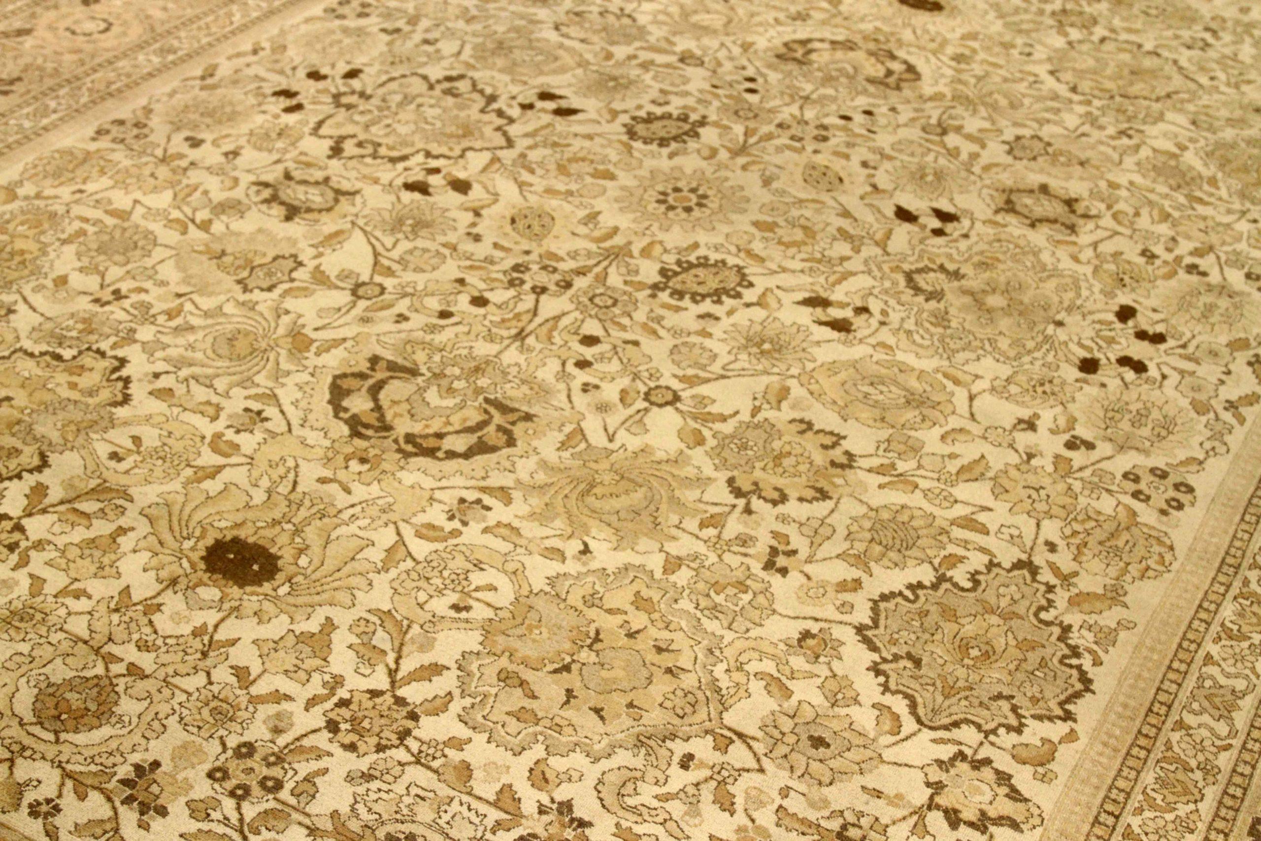 Irakien Tapis Persan Tabriz - Laine Brown Ivory Yellow Design - 76016 en vente