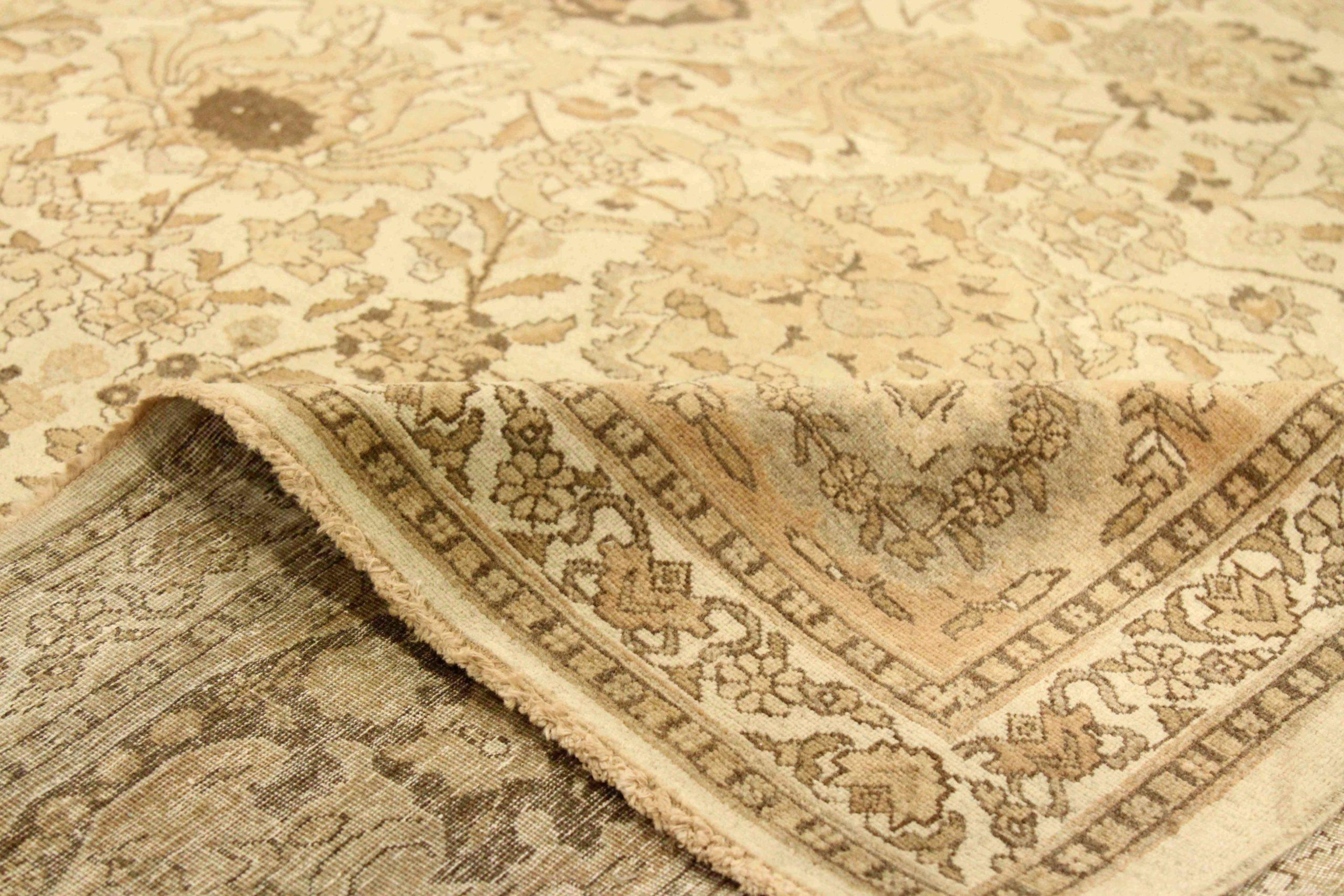 Tapis Persan Tabriz - Laine Brown Ivory Yellow Design - 76016 Excellent état - En vente à Dallas, TX