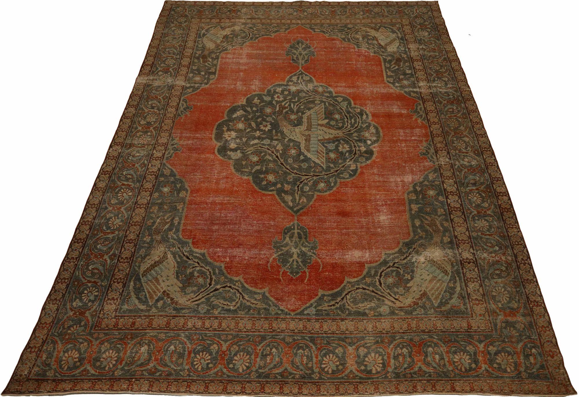 Persian Tabriz Area Rugs - Wool Brown Red Design - 93401 In Excellent Condition For Sale In Dallas, TX