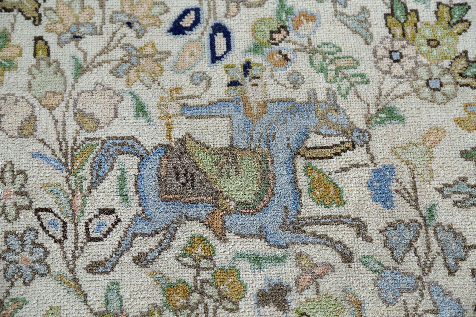 Persische Täbris-Teppiche - Wolle Grün Elfenbein Hellblau Design - 97190 im Zustand „Hervorragend“ im Angebot in Dallas, TX