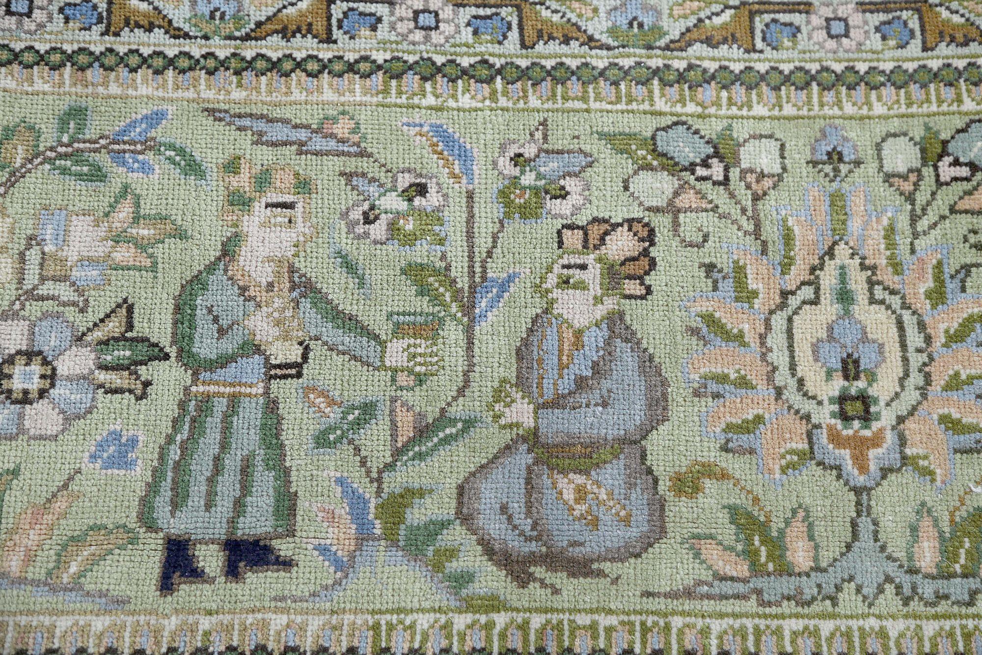 Persische Täbris-Teppiche - Wolle Grün Elfenbein Hellblau Design - 97190 (20. Jahrhundert) im Angebot