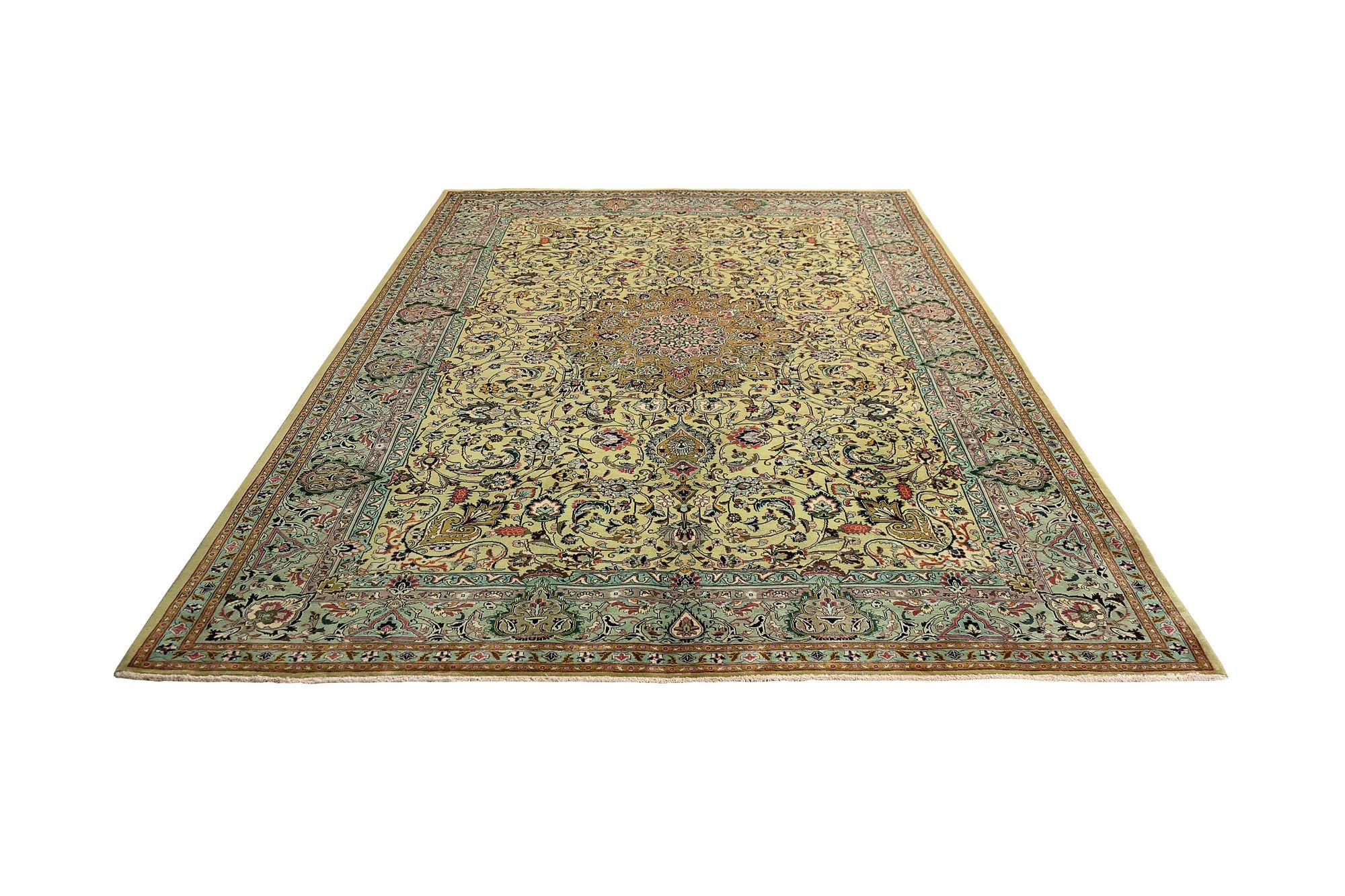 Persische Tabriz Teppiche - Wolle Grün Gelb Design - 97192 (Irakisch) im Angebot