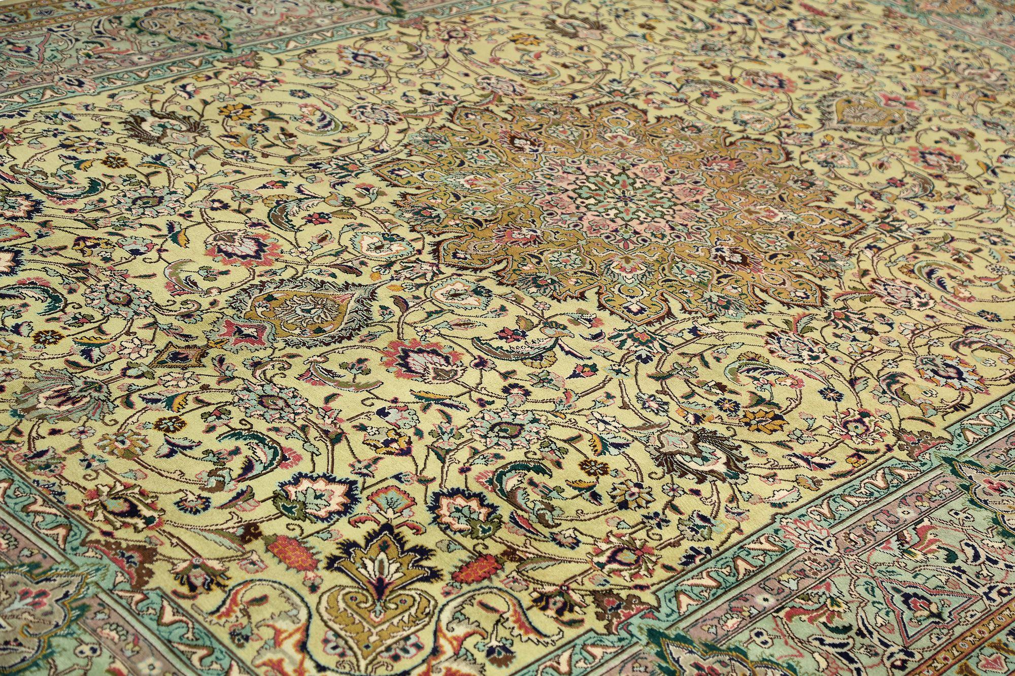 Persische Tabriz Teppiche - Wolle Grün Gelb Design - 97192 im Zustand „Hervorragend“ im Angebot in Dallas, TX