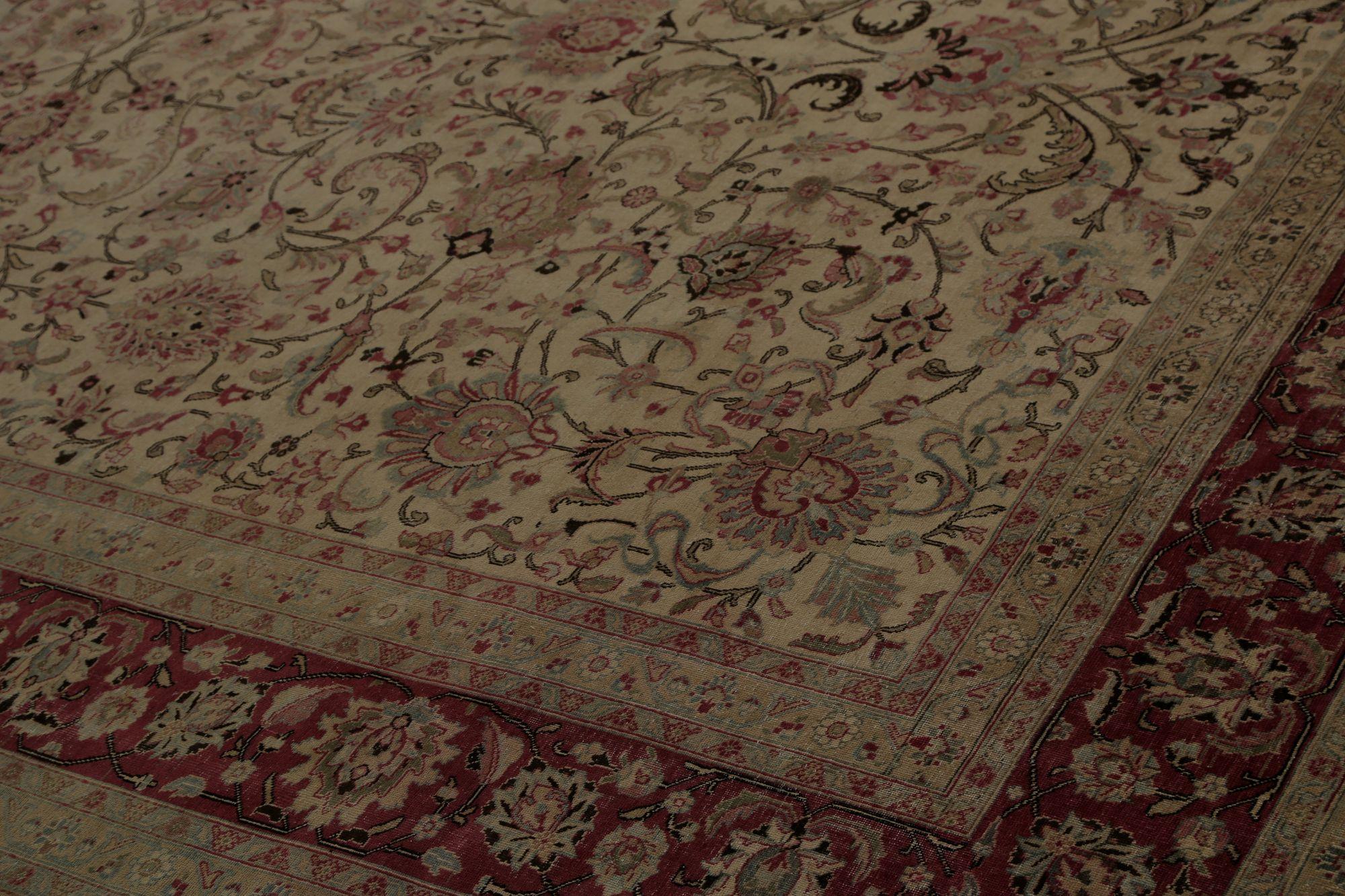 Irakien Tapis persans de Tabriz - Design en laine ivoire - 97378 en vente