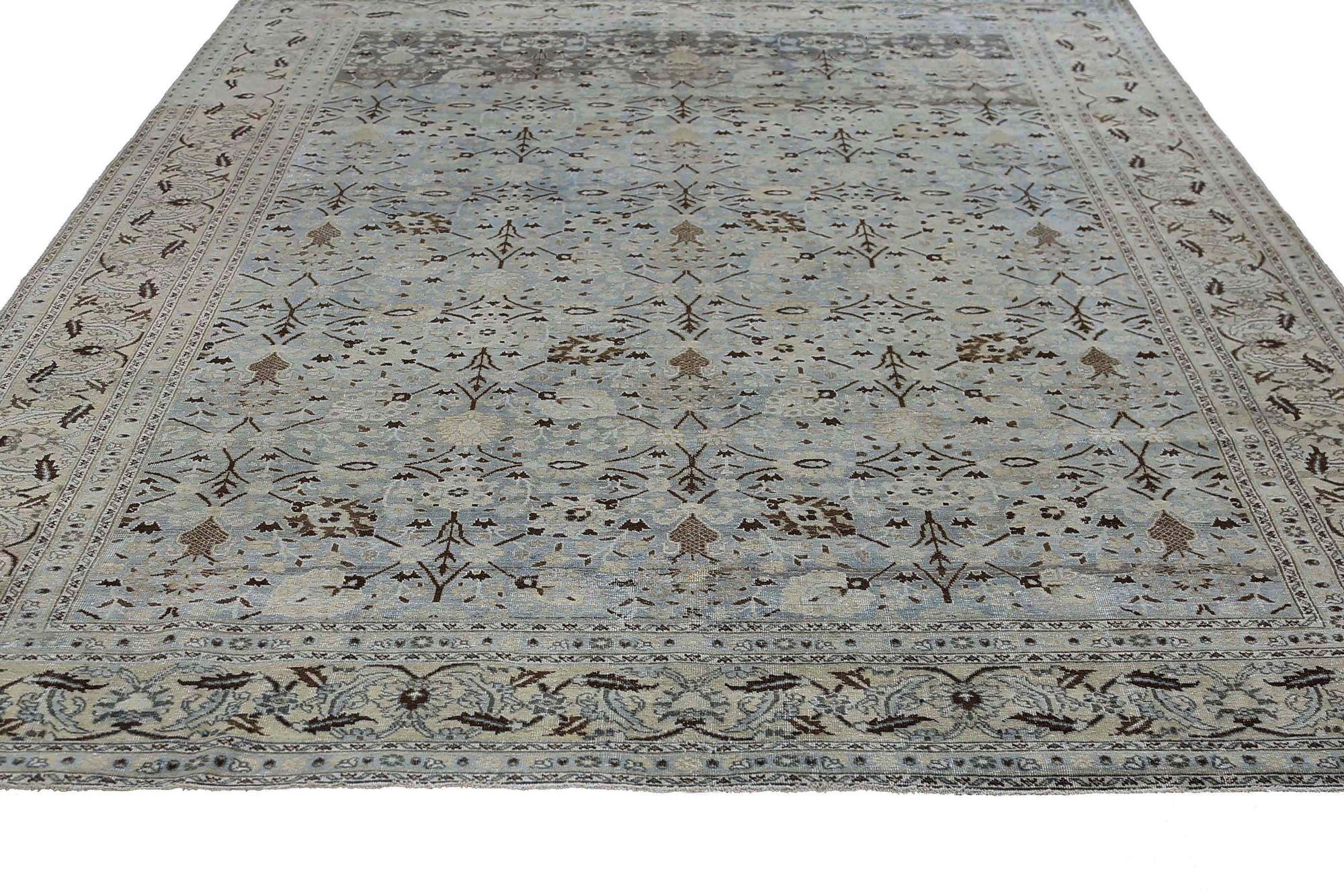 Persische Täbris-Teppiche - Wolle Elfenbein Hellblau Design - 96790 im Zustand „Hervorragend“ im Angebot in Dallas, TX