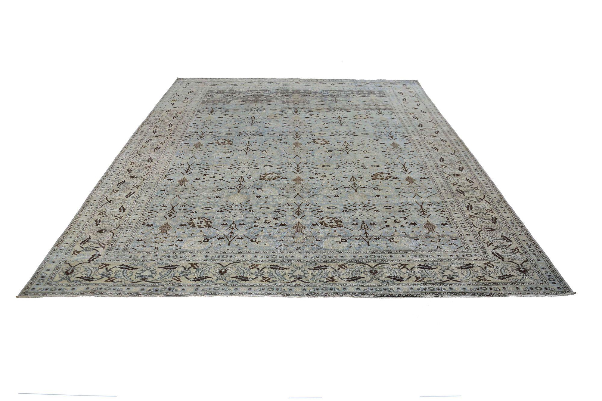 Persische Täbris-Teppiche - Wolle Elfenbein Hellblau Design - 96790 (20. Jahrhundert) im Angebot