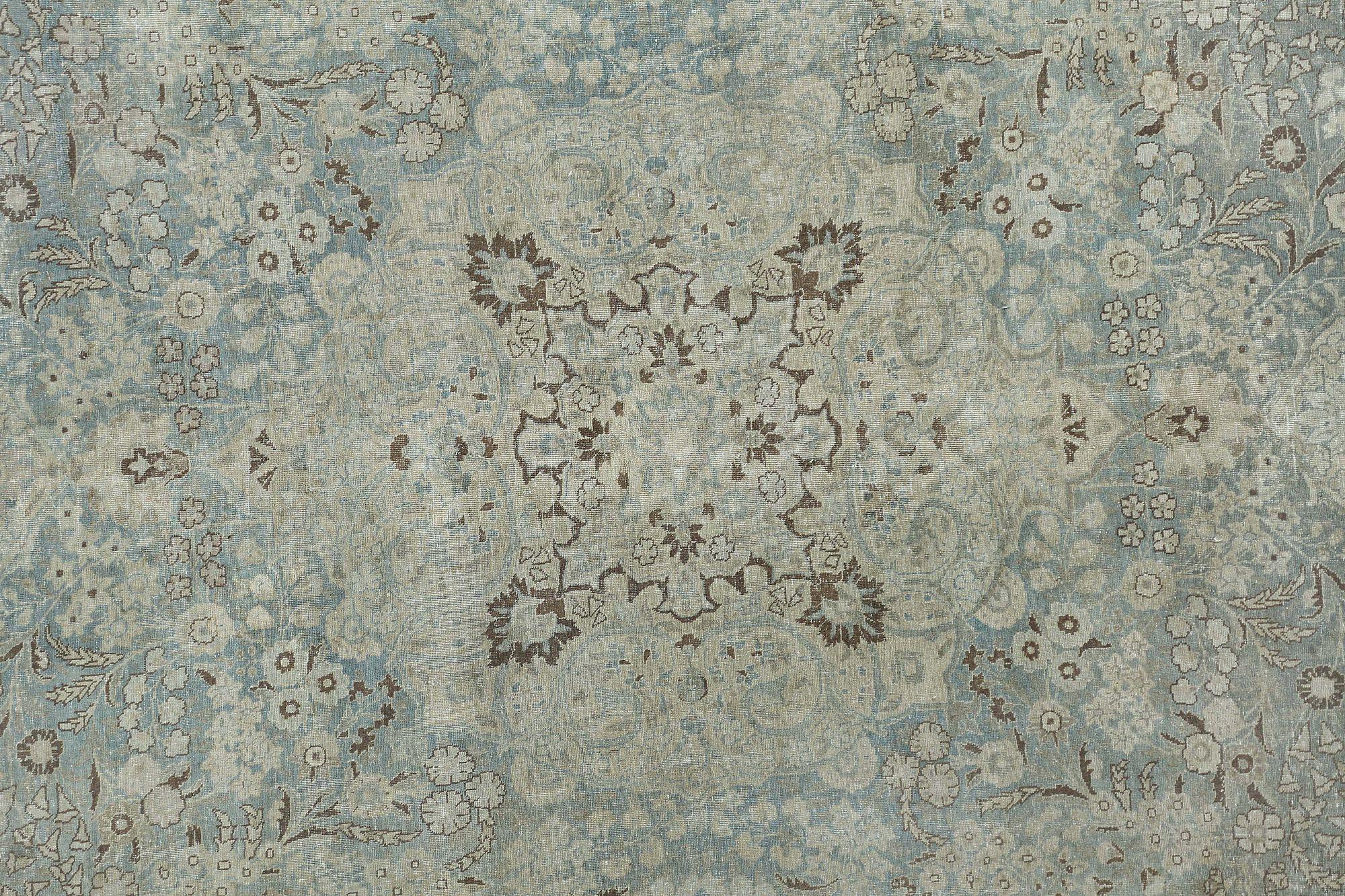 Persische Täbris-Teppiche - Wolle Elfenbein Hellblau Design - 97553 (Irakisch) im Angebot