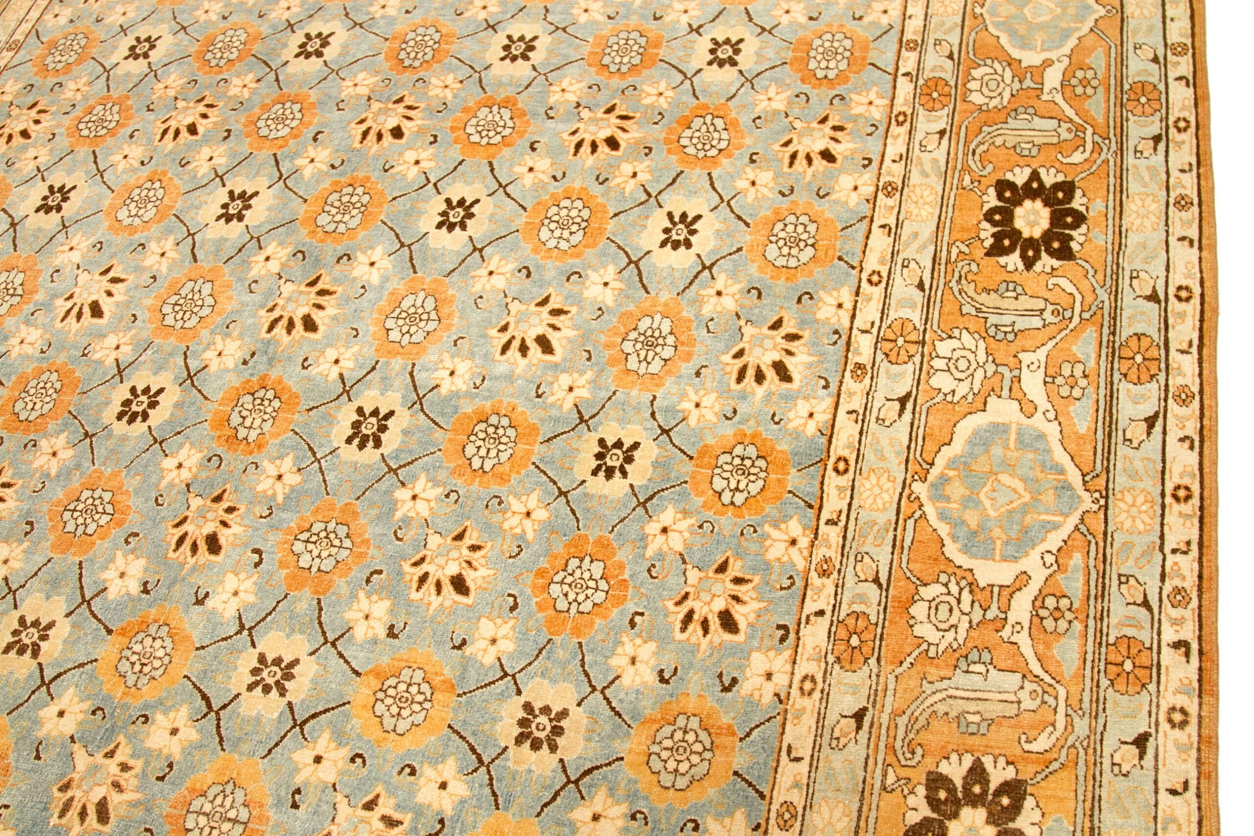Iracheno Tappeti persiani Tabriz - Lana Avorio Azzurro Arancione - 92698 in vendita