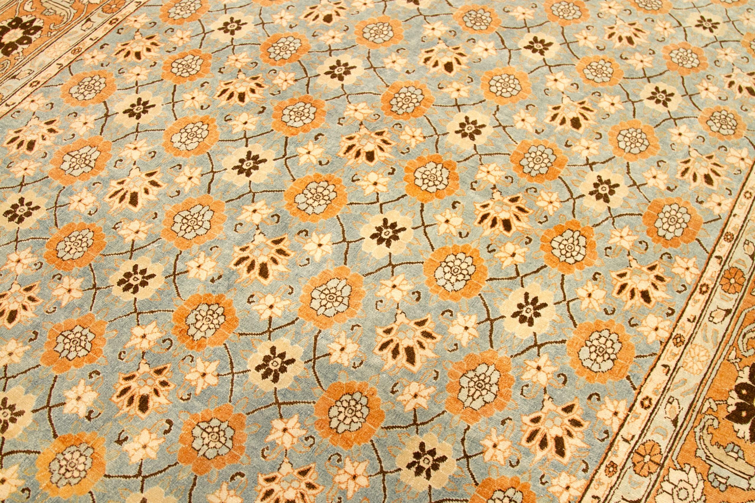 XX secolo Tappeti persiani Tabriz - Lana Avorio Azzurro Arancione - 92698 in vendita