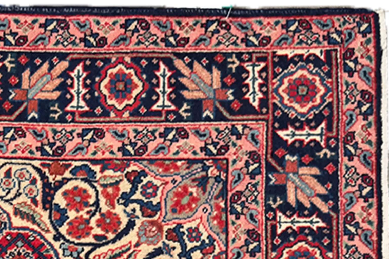 20th Century Persian Tabriz Area Rug - Ivory Navy Blue Red (54 x 77) For Sale