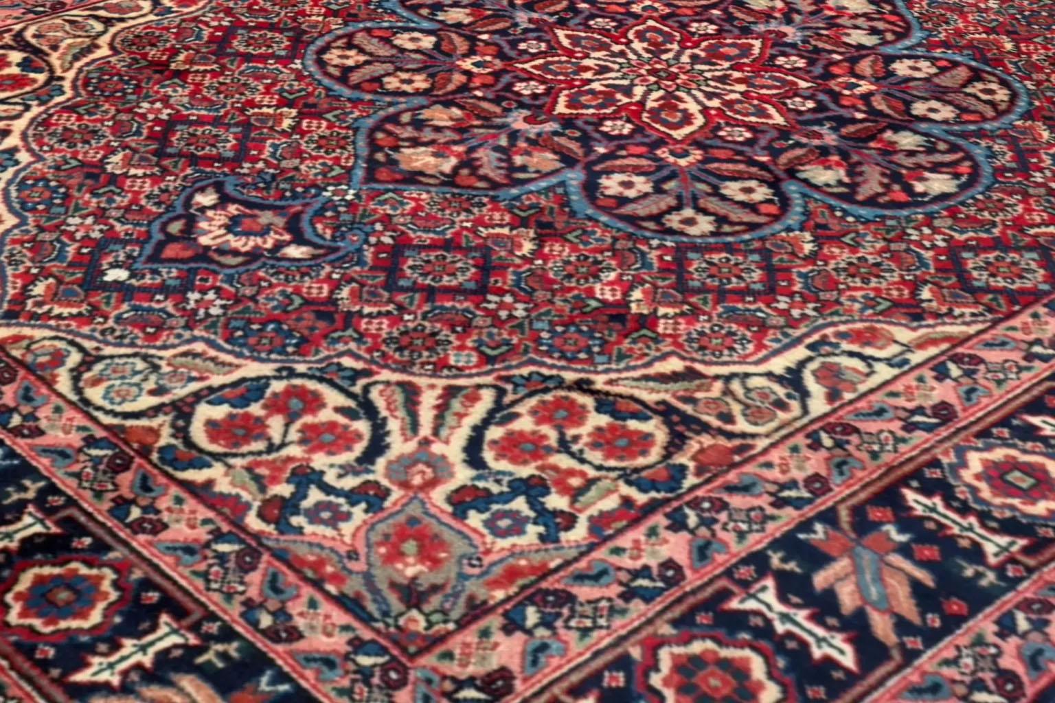 Persian Tabriz Area Rug - Ivory Navy Blue Red (54 x 77) For Sale 1