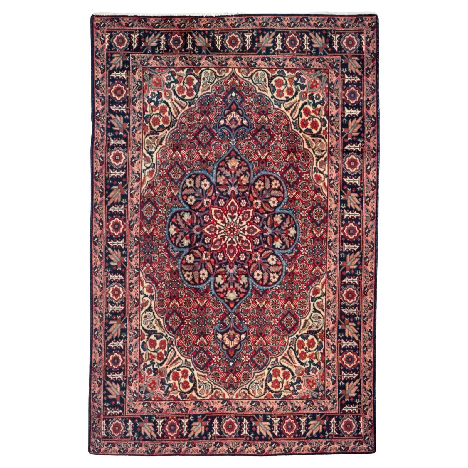 Persian Tabriz Area Rug - Ivory Navy Blue Red (54 x 77) For Sale