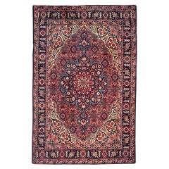 Persian Tabriz Area Rug - Ivory Navy Blue Red (54 x 77)