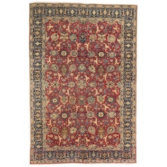 Tapis persans de Tabriz - Laine ivoire bleu marine bleu rouge motif - 75211