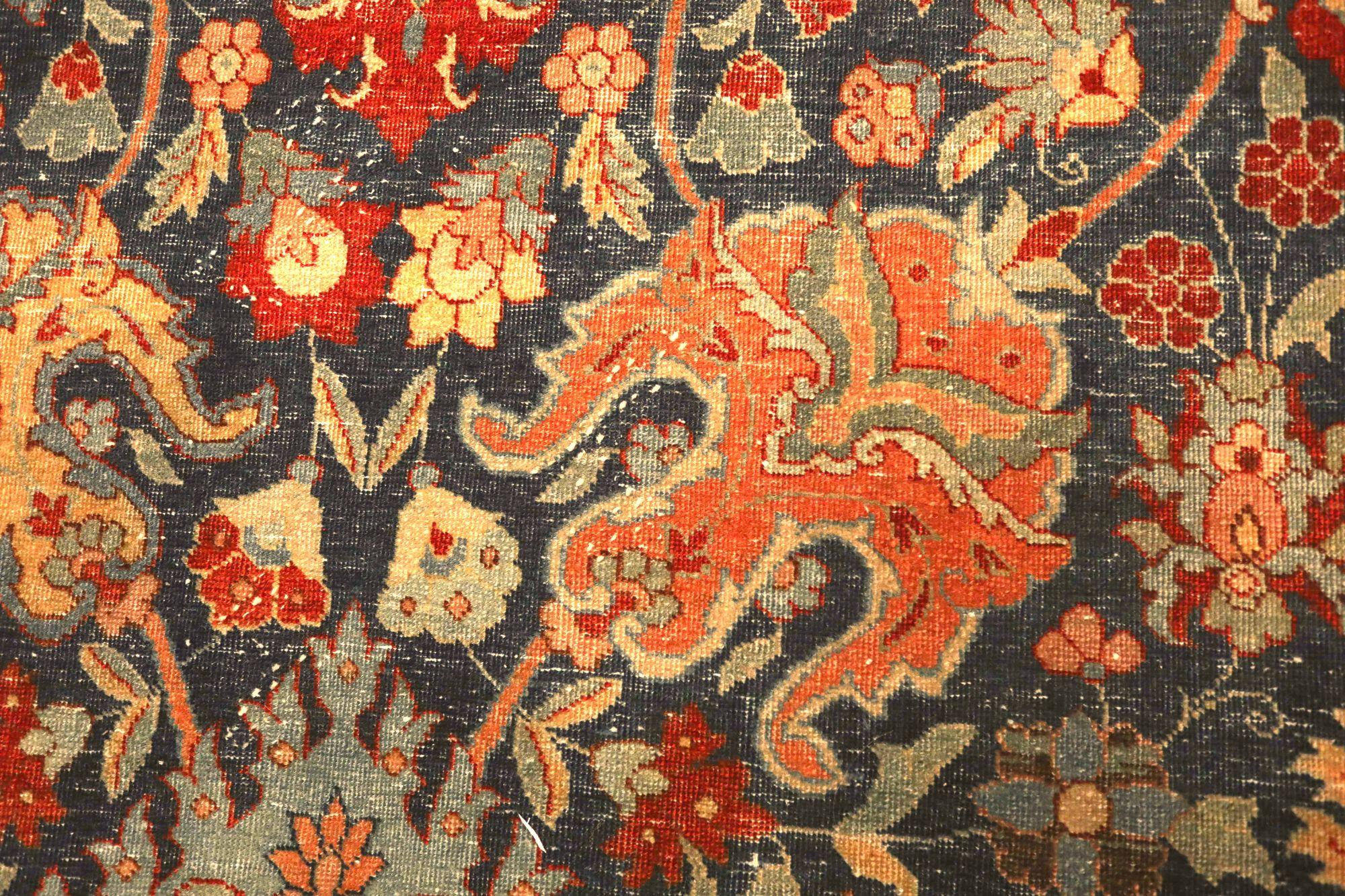 Iracheno Tappeti persiani Tabriz - Lana Avorio Blu Navy Rosso - 93402 in vendita