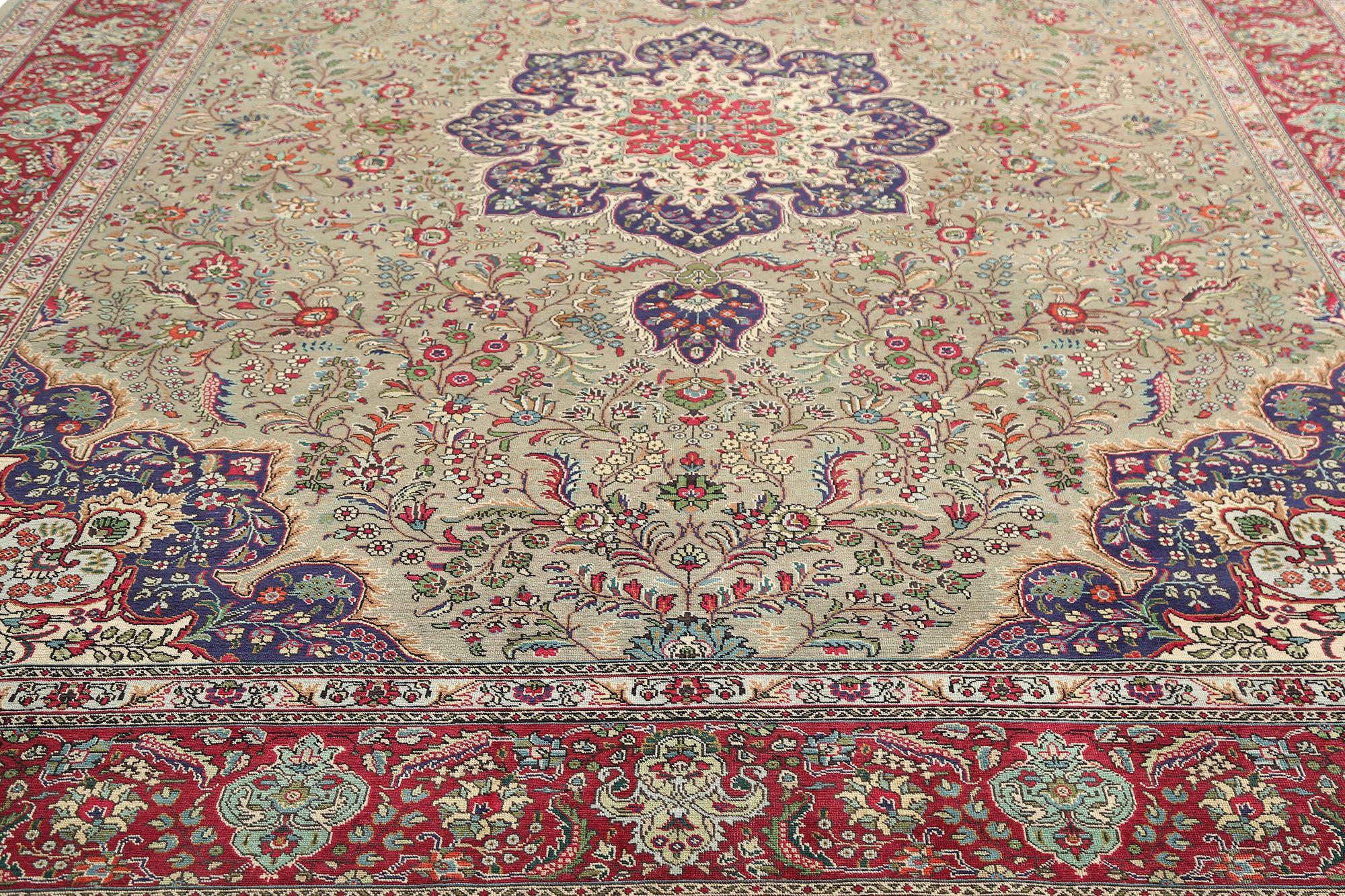 Iracheno Tappeti persiani Tabriz - Lana Blu Navy Rosso Taupe - 97181 in vendita