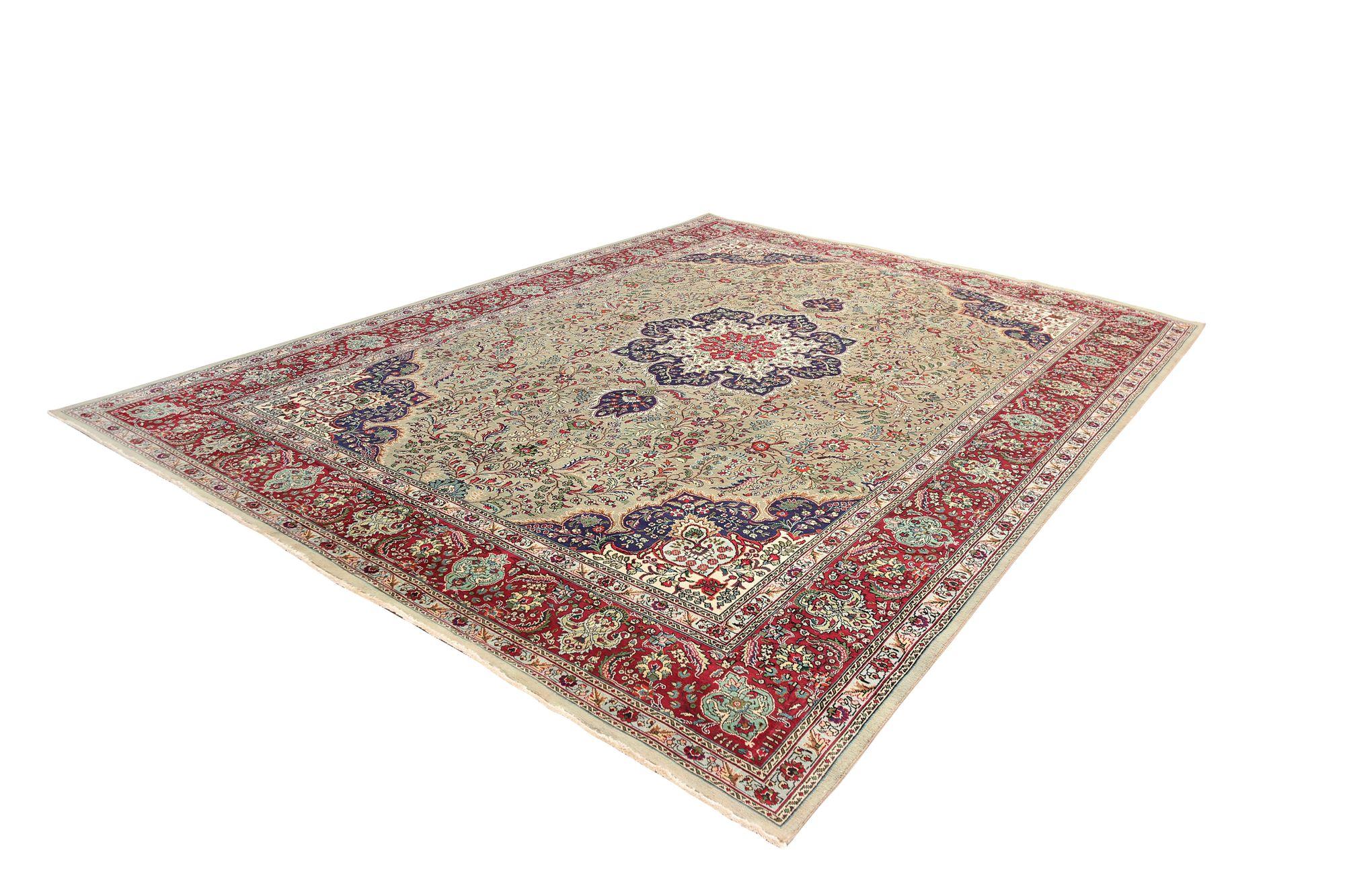 XX secolo Tappeti persiani Tabriz - Lana Blu Navy Rosso Taupe - 97181 in vendita