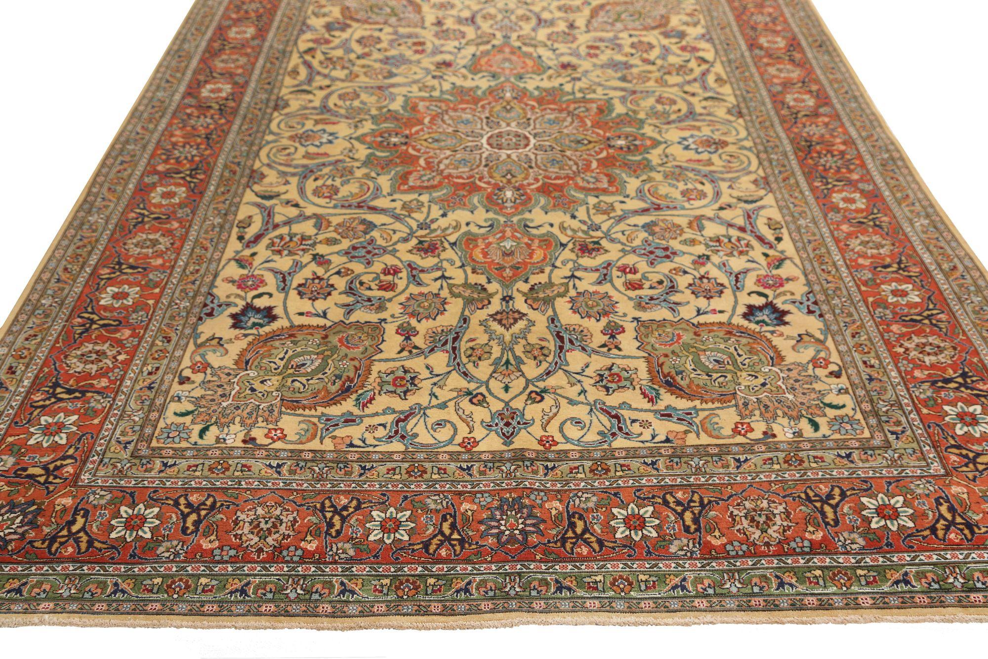 Irakien Tapis persans de Tabriz - Motif jaune laine - 97472 en vente