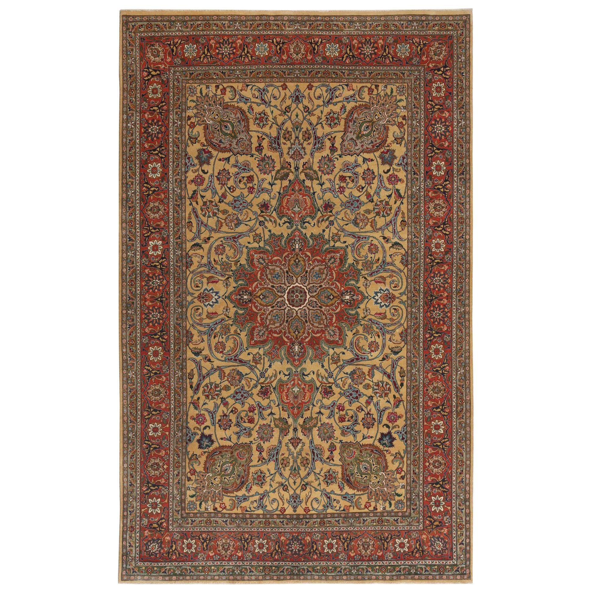 Persische Täbris-Teppiche – gelbes Wolldesign – 97472