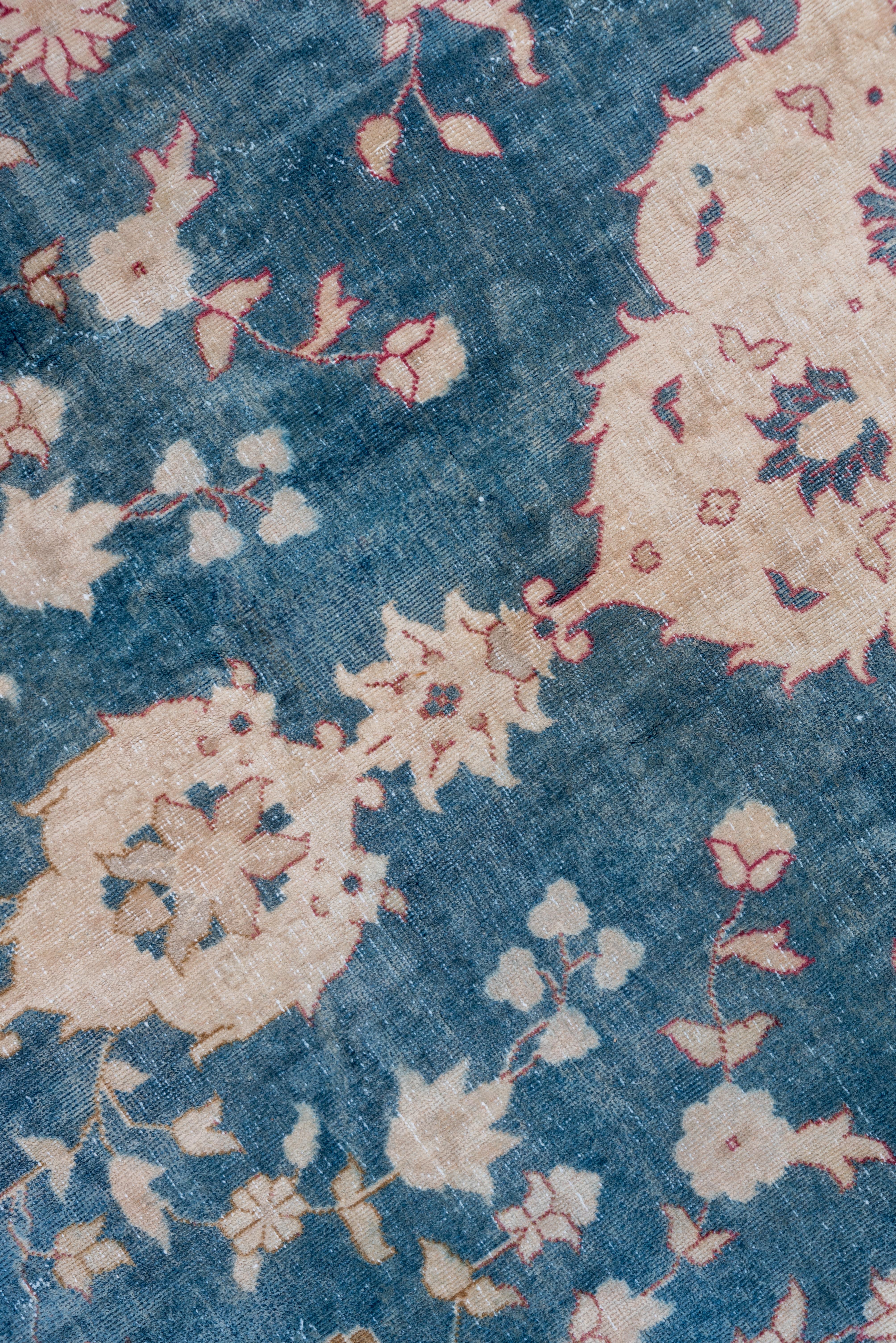 Wool Persian Tabriz Carpet, Bright Blue Field, Center Medallion, Ivory Borders For Sale