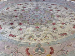 Persian Tabriz Circle Rug with Silk, circa 2000s