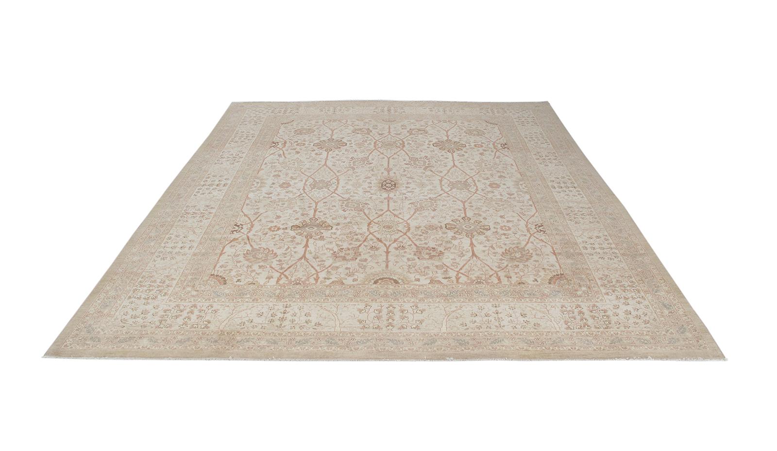 Hand-Knotted Persian Tabriz Hadji Jalili style Handknotted Rug in Ivory and Camel Tones For Sale
