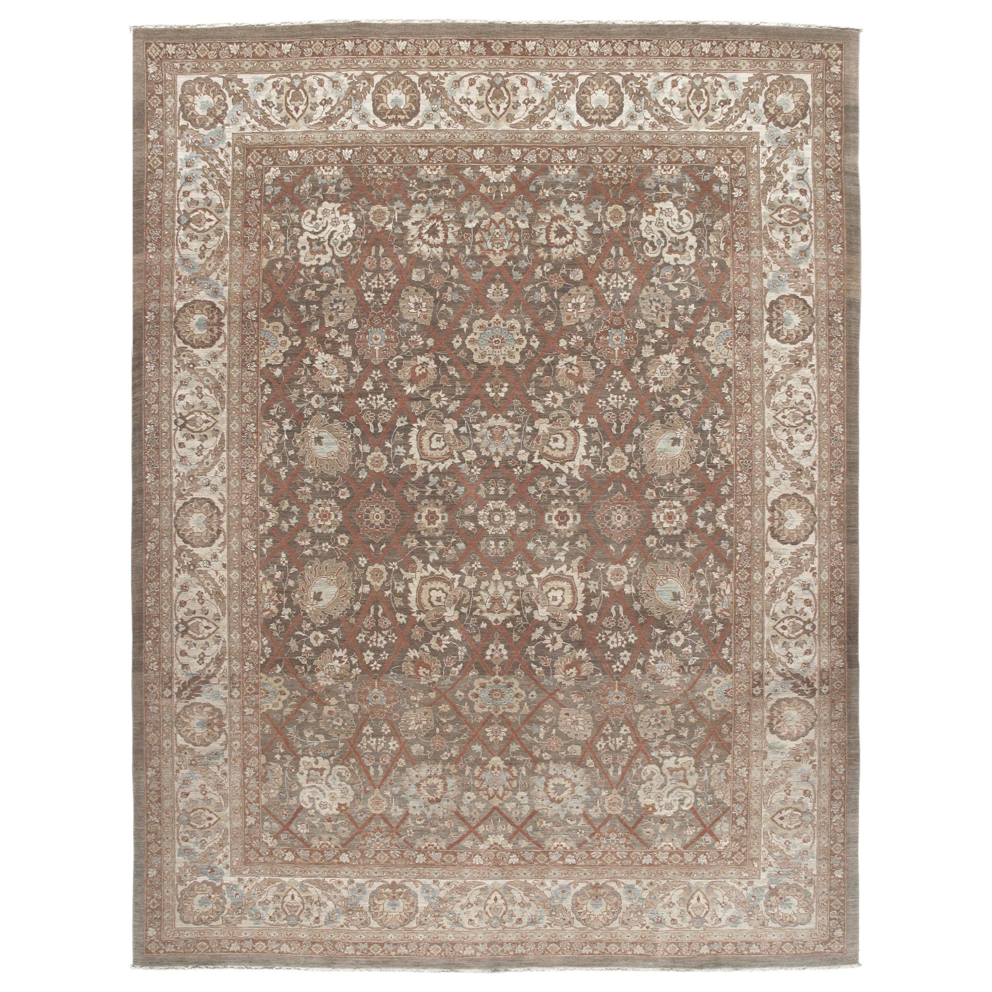 Persian Tabriz Hadji Jalili Style Handknotted Rug in Ivory, Brown and Rust Tones For Sale